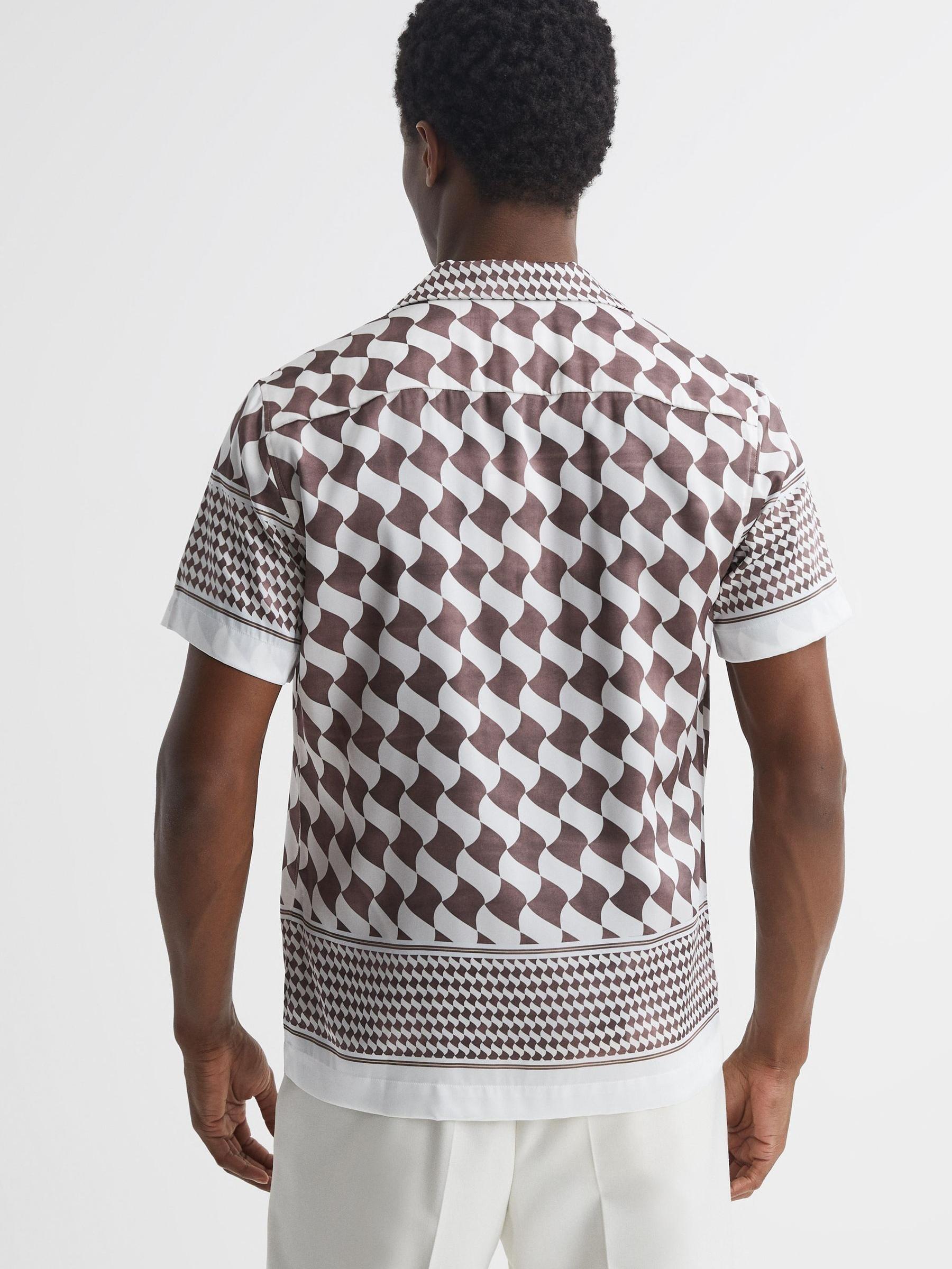 Slim Fit Cuban Collar Short Sleeve Shirt in Rust/Ecru - Image 5 of 5