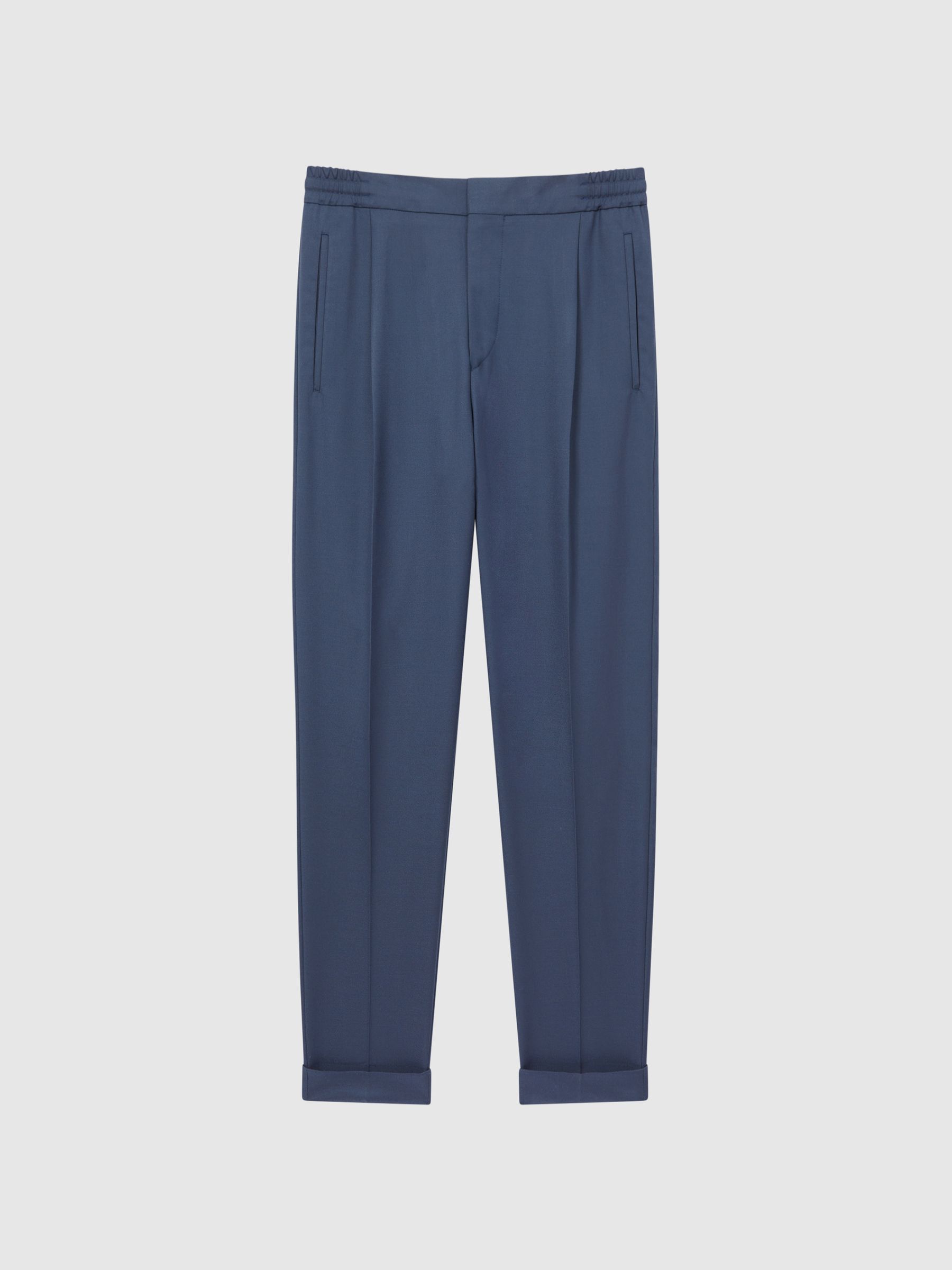 Relaxed Drawstring Trousers with Turn-Ups in Steel Blue - Image 2 of 6