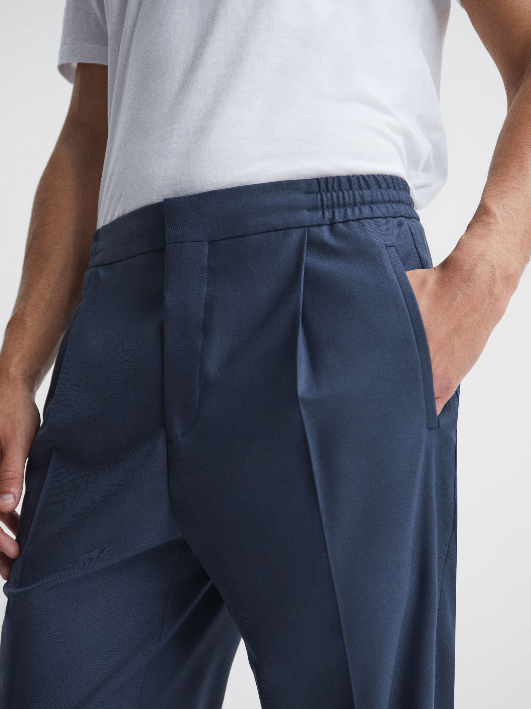 Relaxed Drawstring Trousers with Turn-Ups in Steel Blue - Image 4 of 6