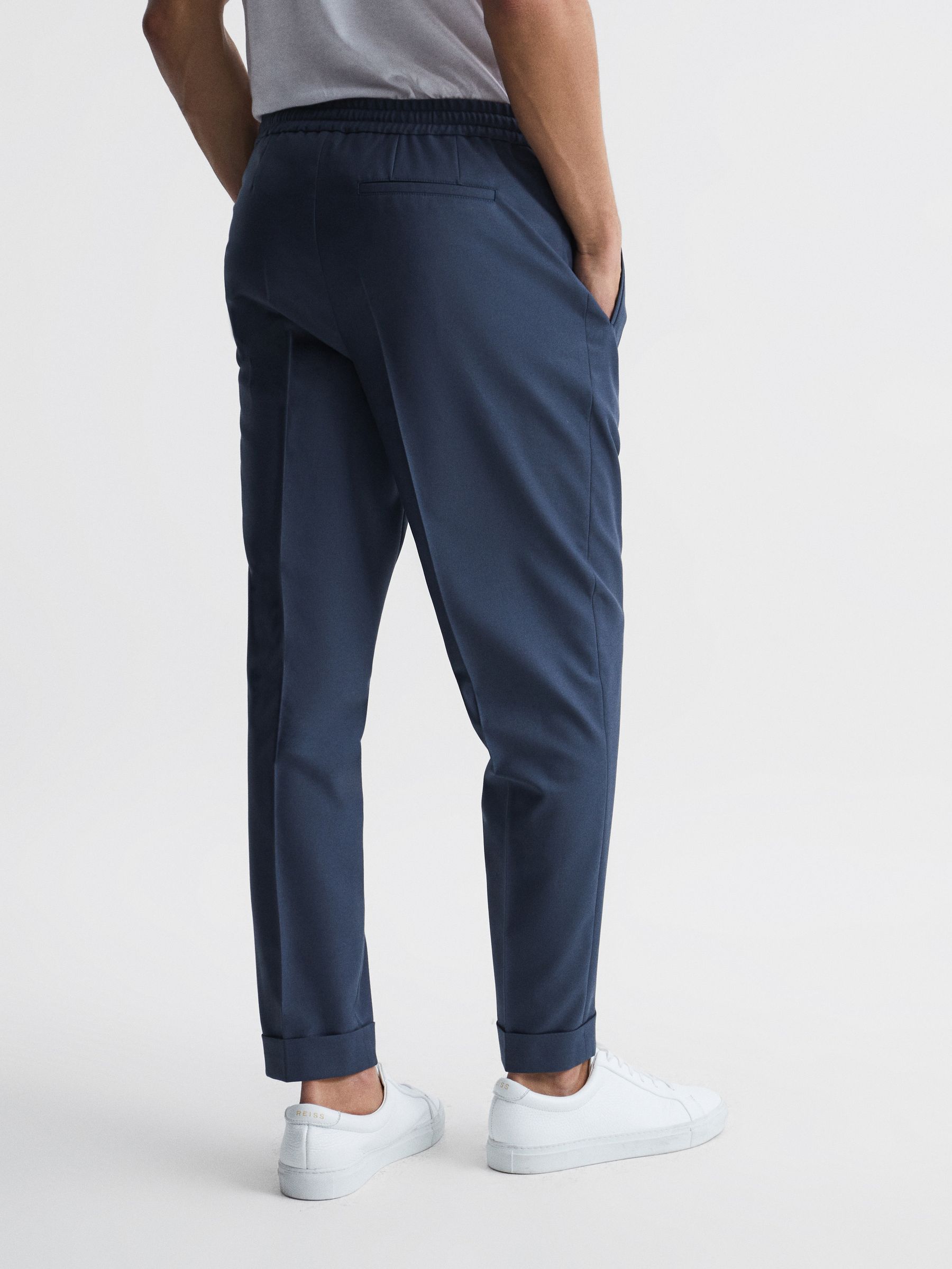 Relaxed Drawstring Trousers with Turn-Ups in Steel Blue - Image 5 of 6