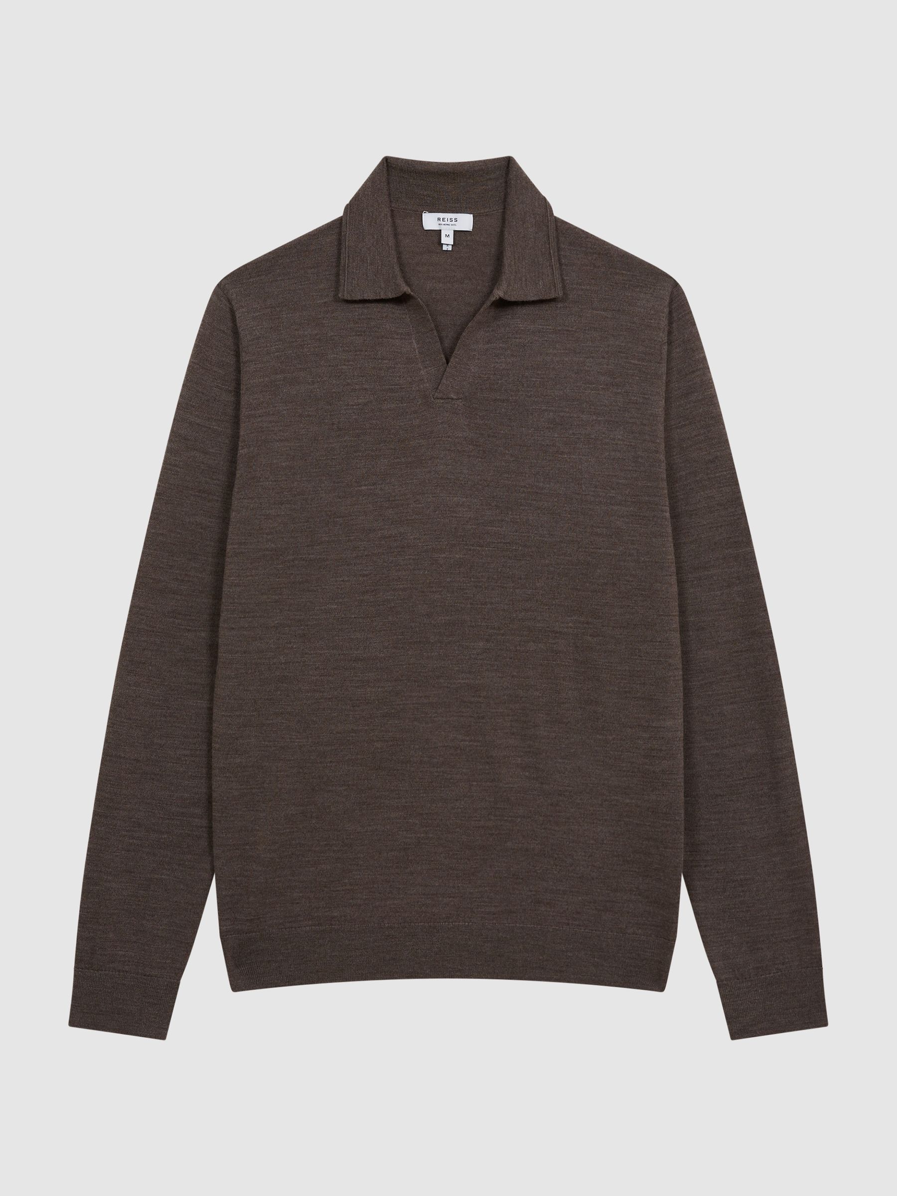 Merino Wool Open Collar Polo Shirt in Mouse Melange - Image 2 of 6
