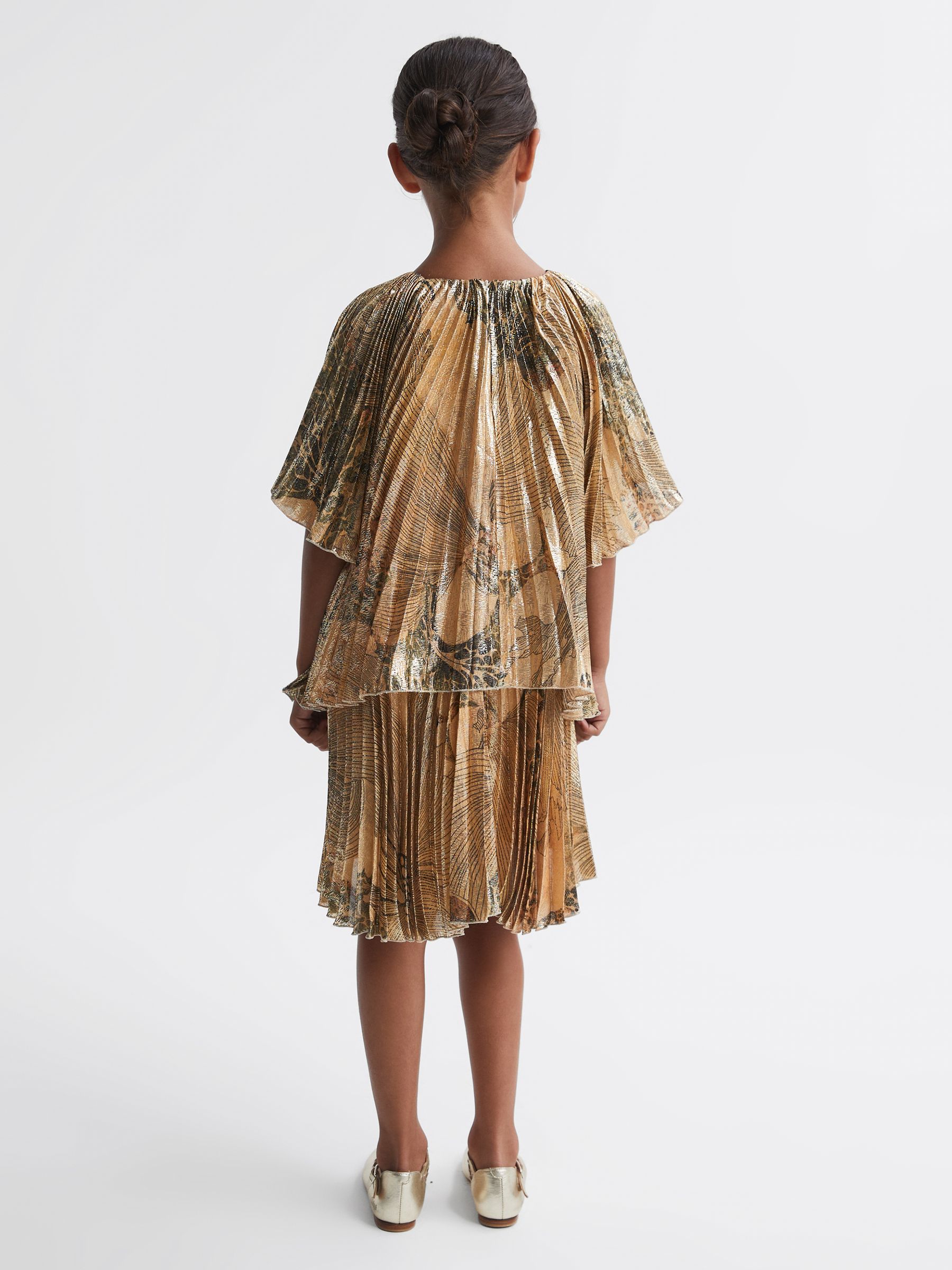 Metallic Pleated Tiered Dress in Gold - Image 5 of 6