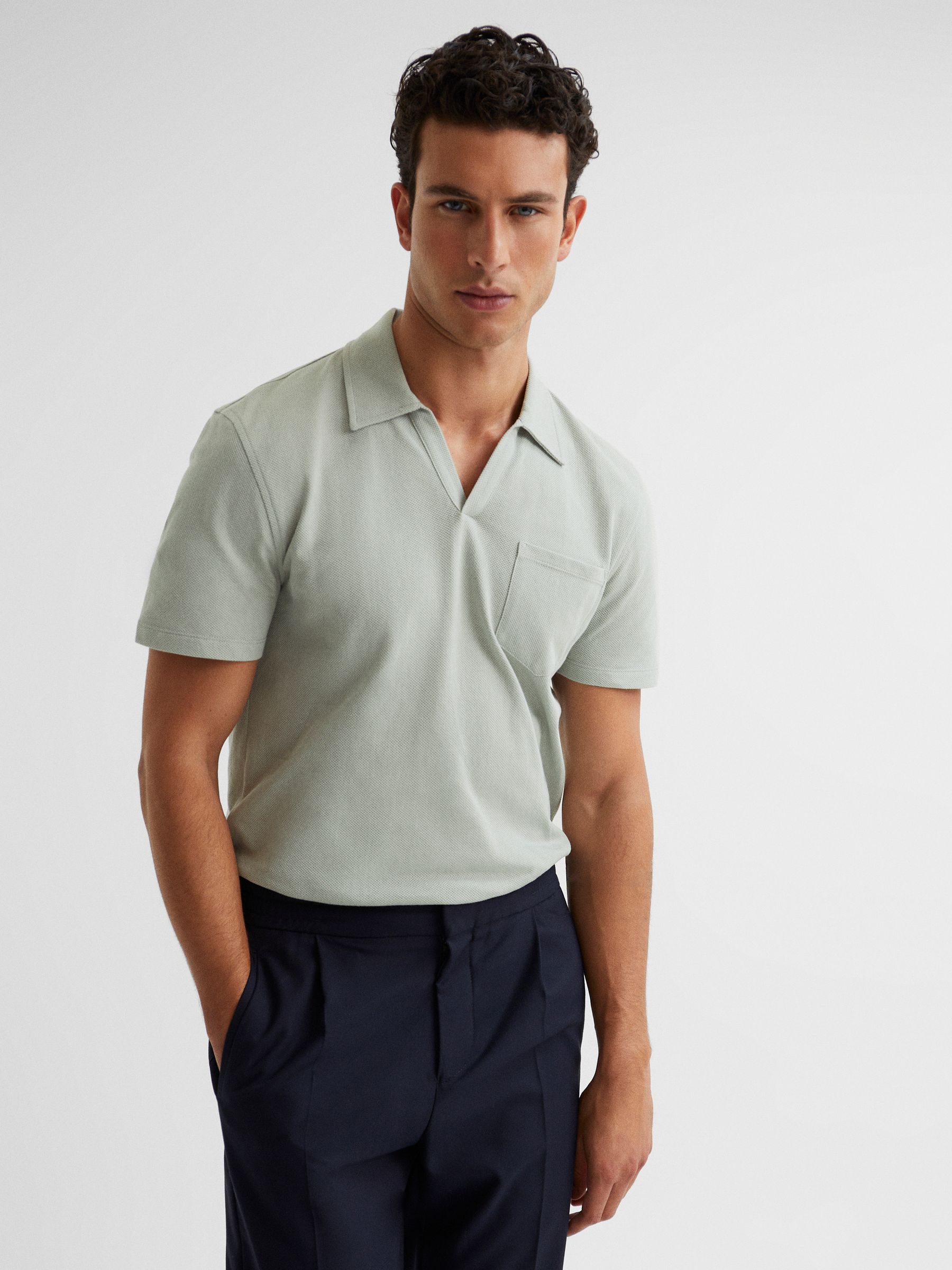 Airtech Open Collar Polo T-Shirt in Rosemary - Image 1 of 6