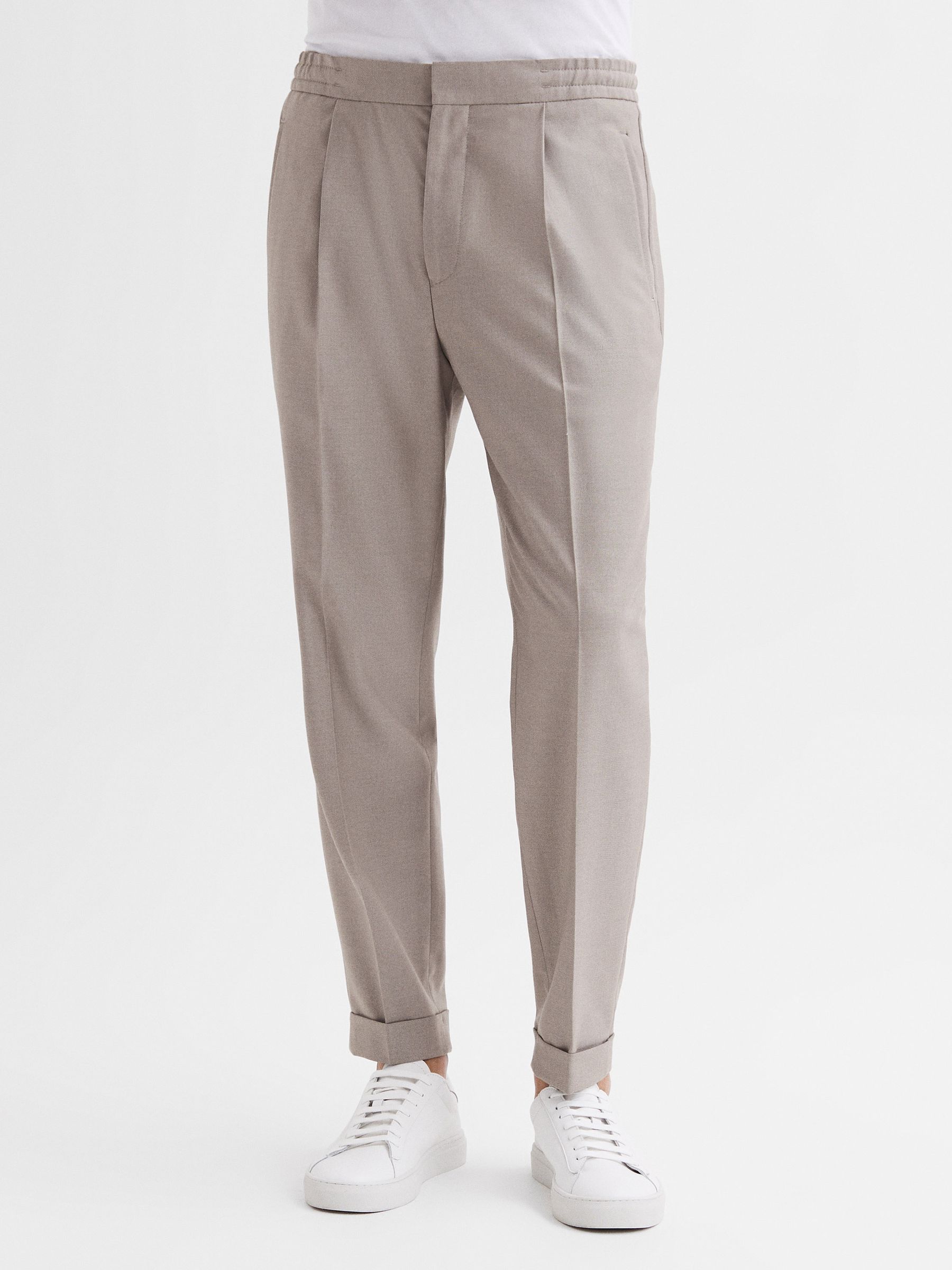 Relaxed Drawstring Trousers with Turn-Ups in Oatmeal Melange - Image 1 of 7 Relaxed Drawstring Trousers with Turn-Ups in Oatmeal Melange - Image 1 of 7
