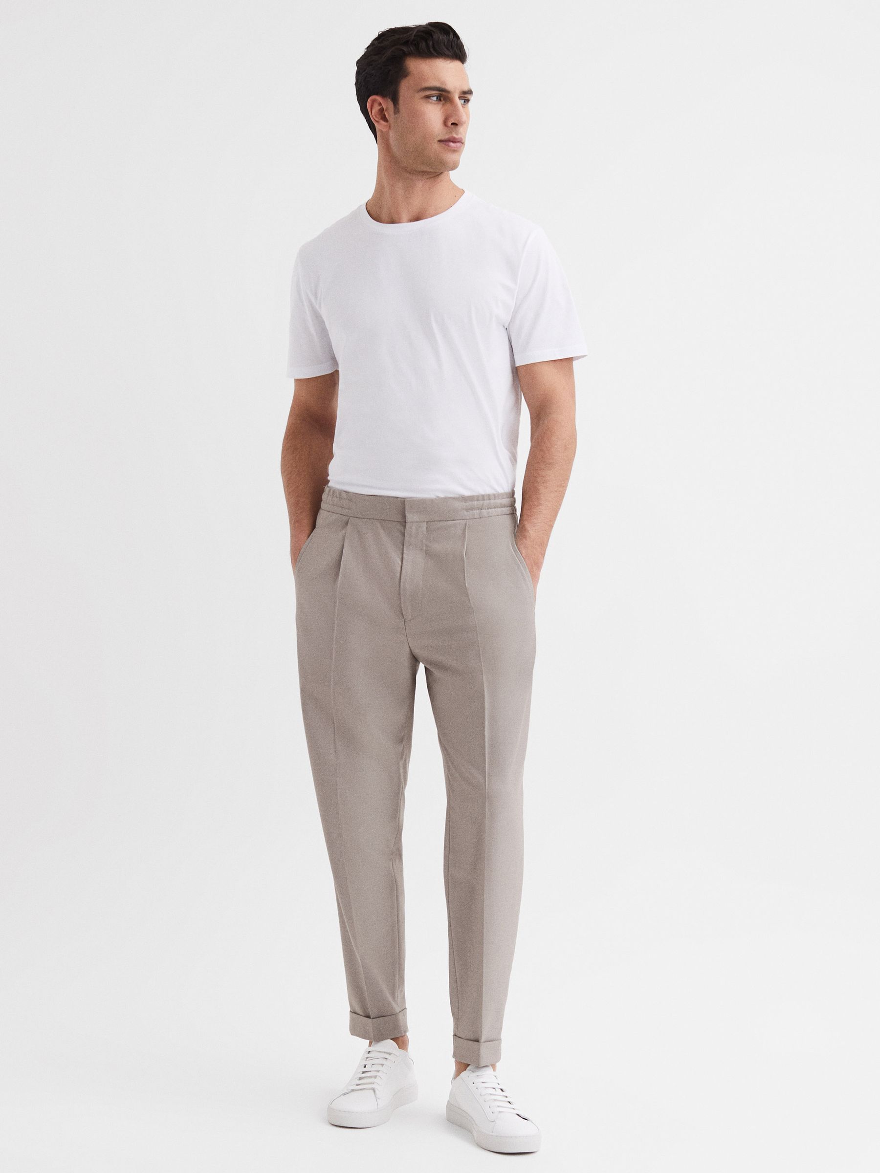 Relaxed Drawstring Trousers with Turn-Ups in Oatmeal Melange - Image 3 of 7