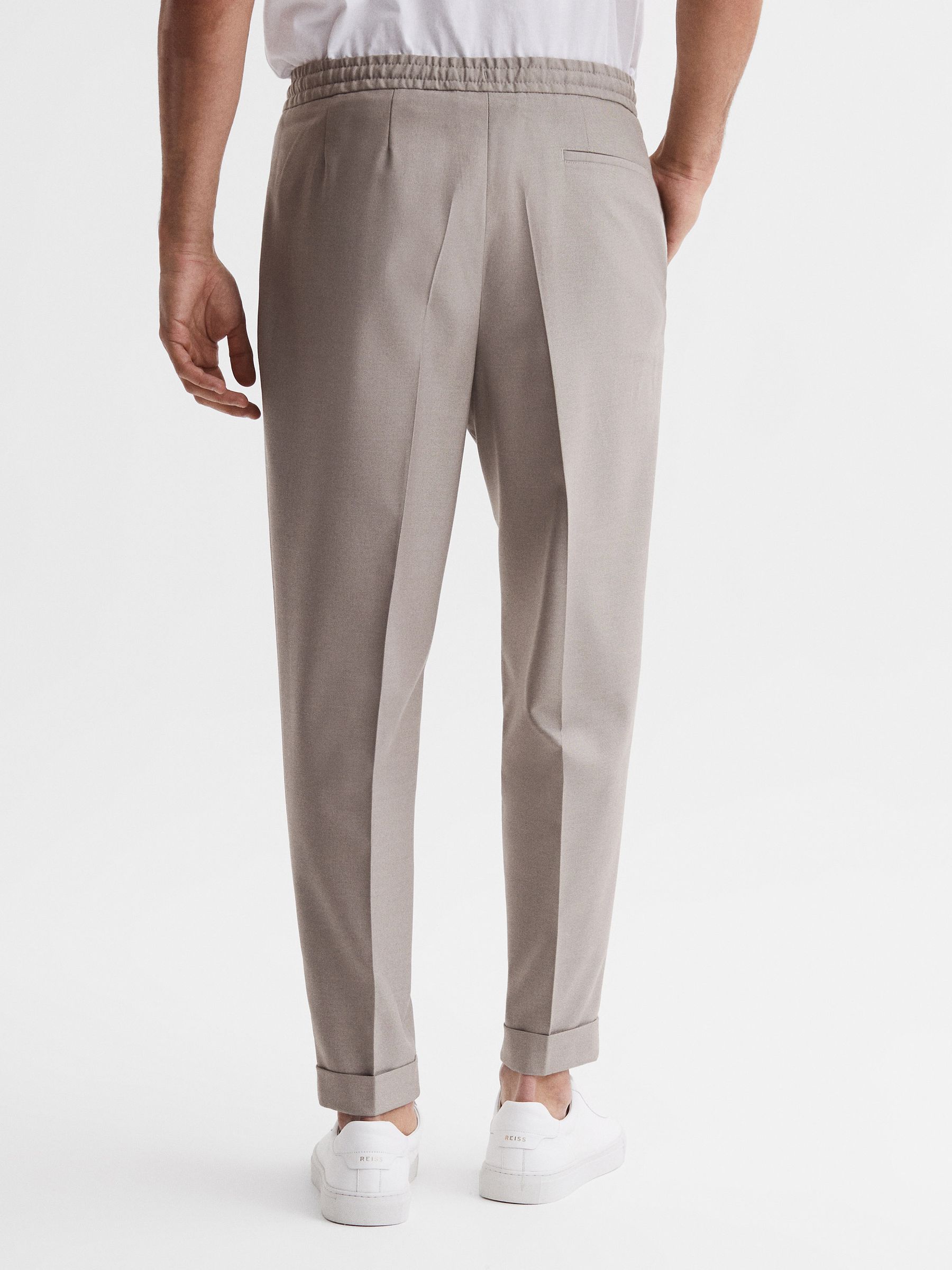 Relaxed Drawstring Trousers with Turn-Ups in Oatmeal Melange - Image 5 of 7