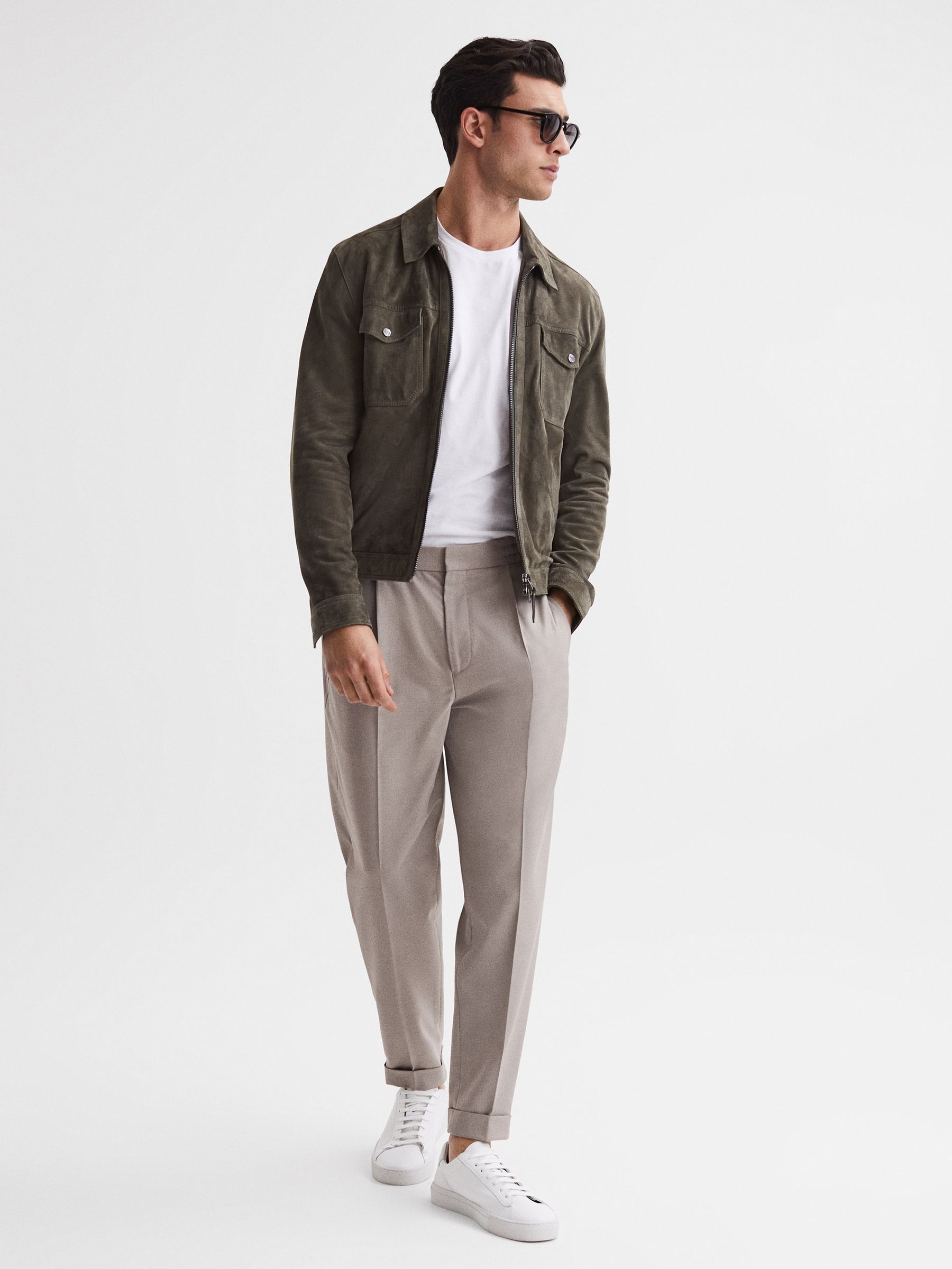 Relaxed Drawstring Trousers with Turn-Ups in Oatmeal Melange - Image 6 of 7