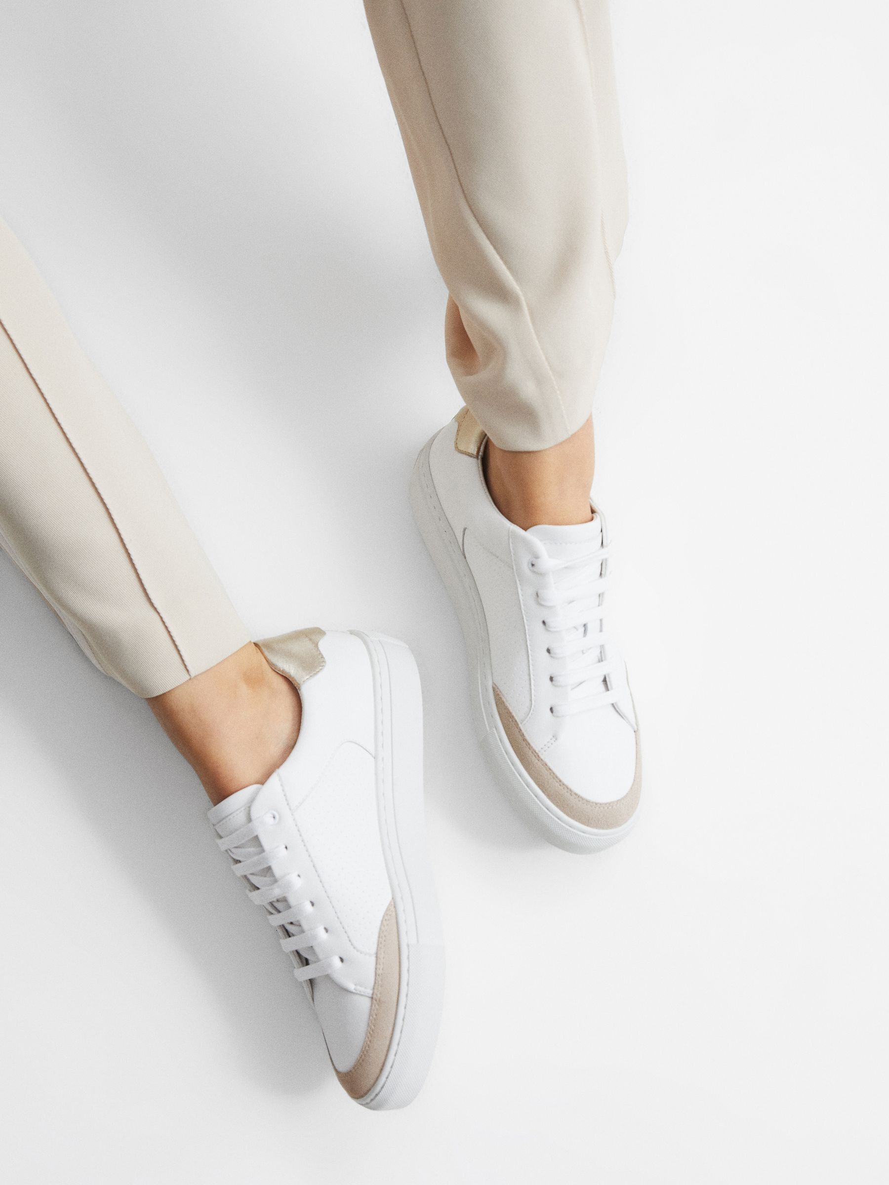 Ashley Gold Leather Suede Low Top Trainers - Image 3 of 6