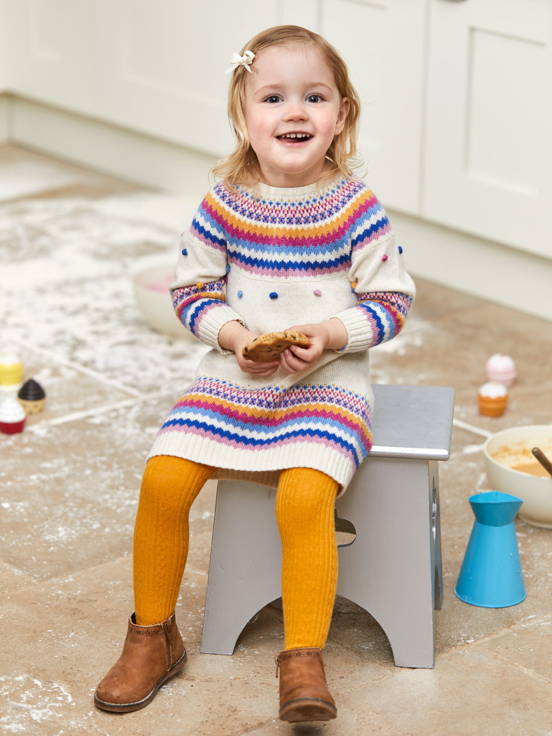 Cream Bright Stripe Knitted Jumper Dress JoJo Maman Bébé