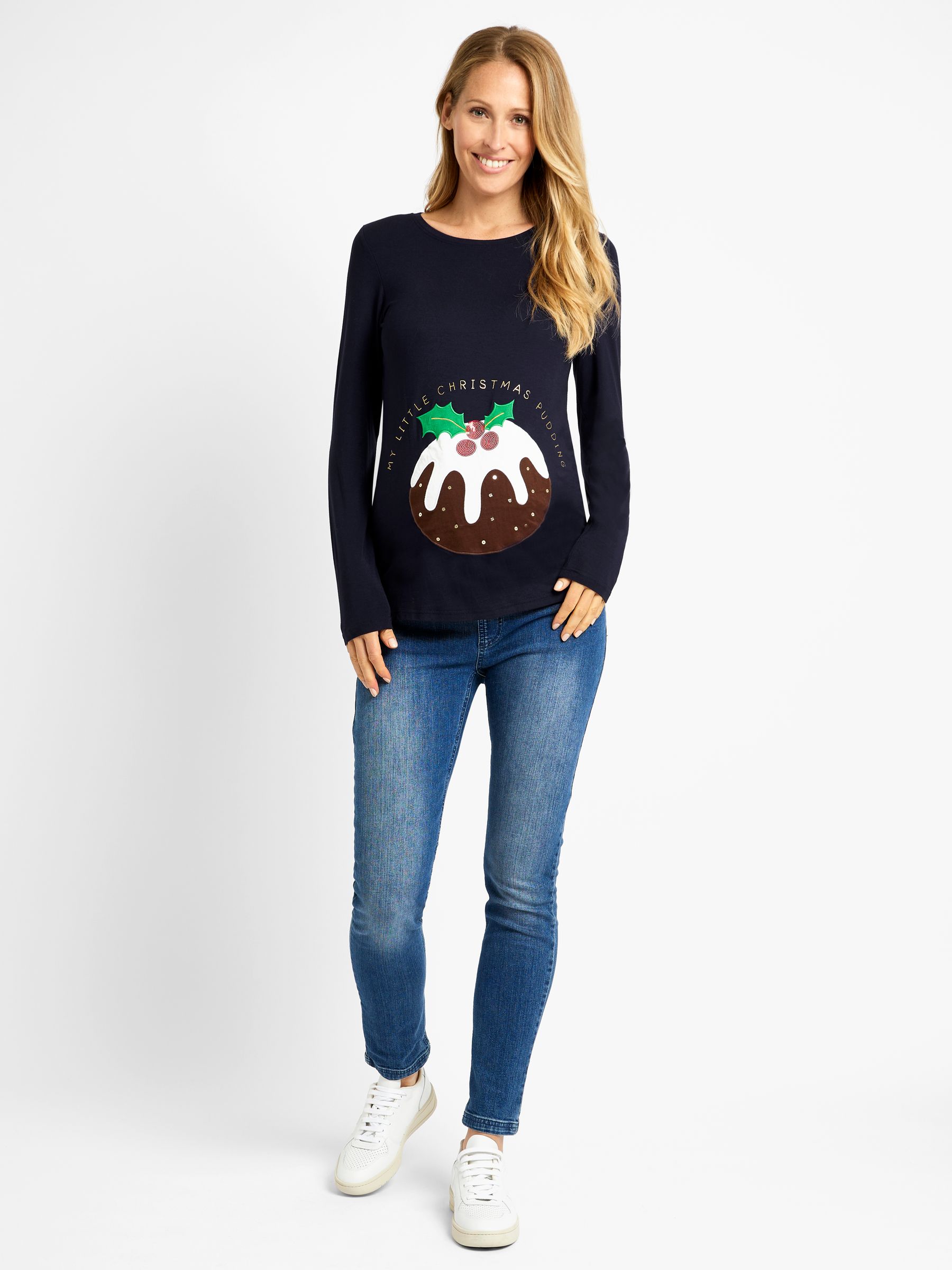 Navy Blue Christmas Pudding Maternity Top - Image 2 of 4