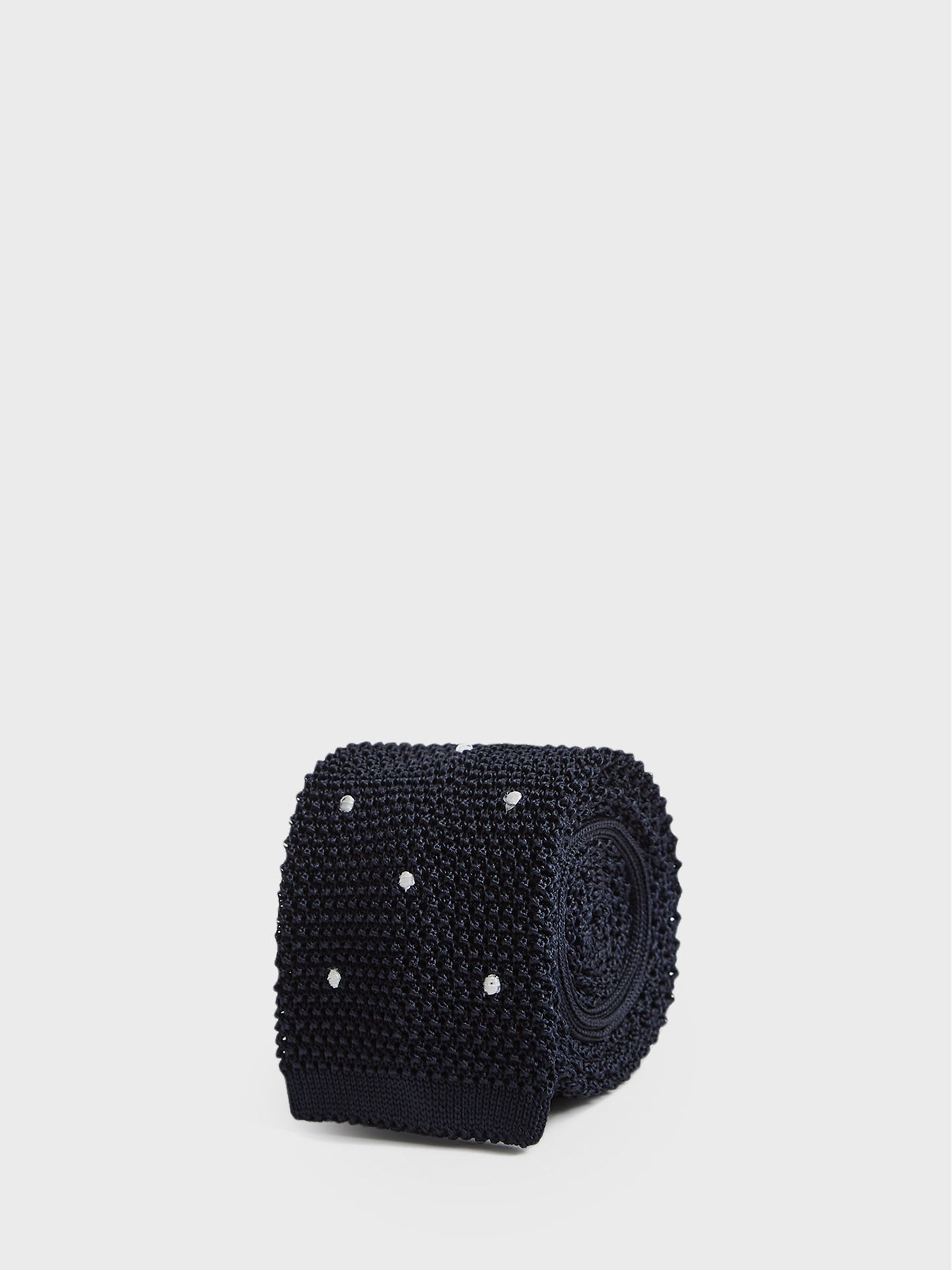 Silk Spotted Tie in Navy - Image 1 of 4