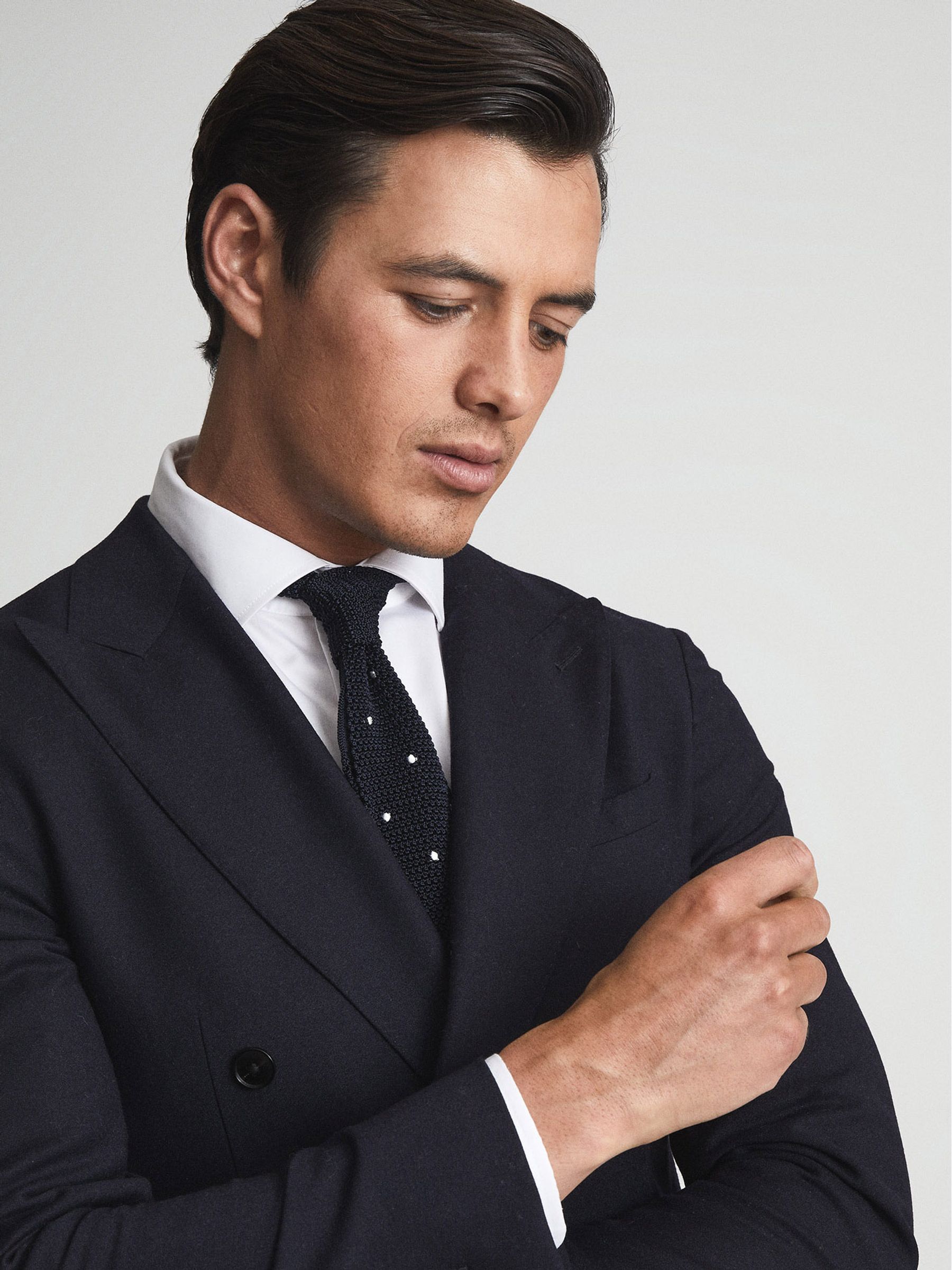 Silk Spotted Tie in Navy - Image 2 of 4