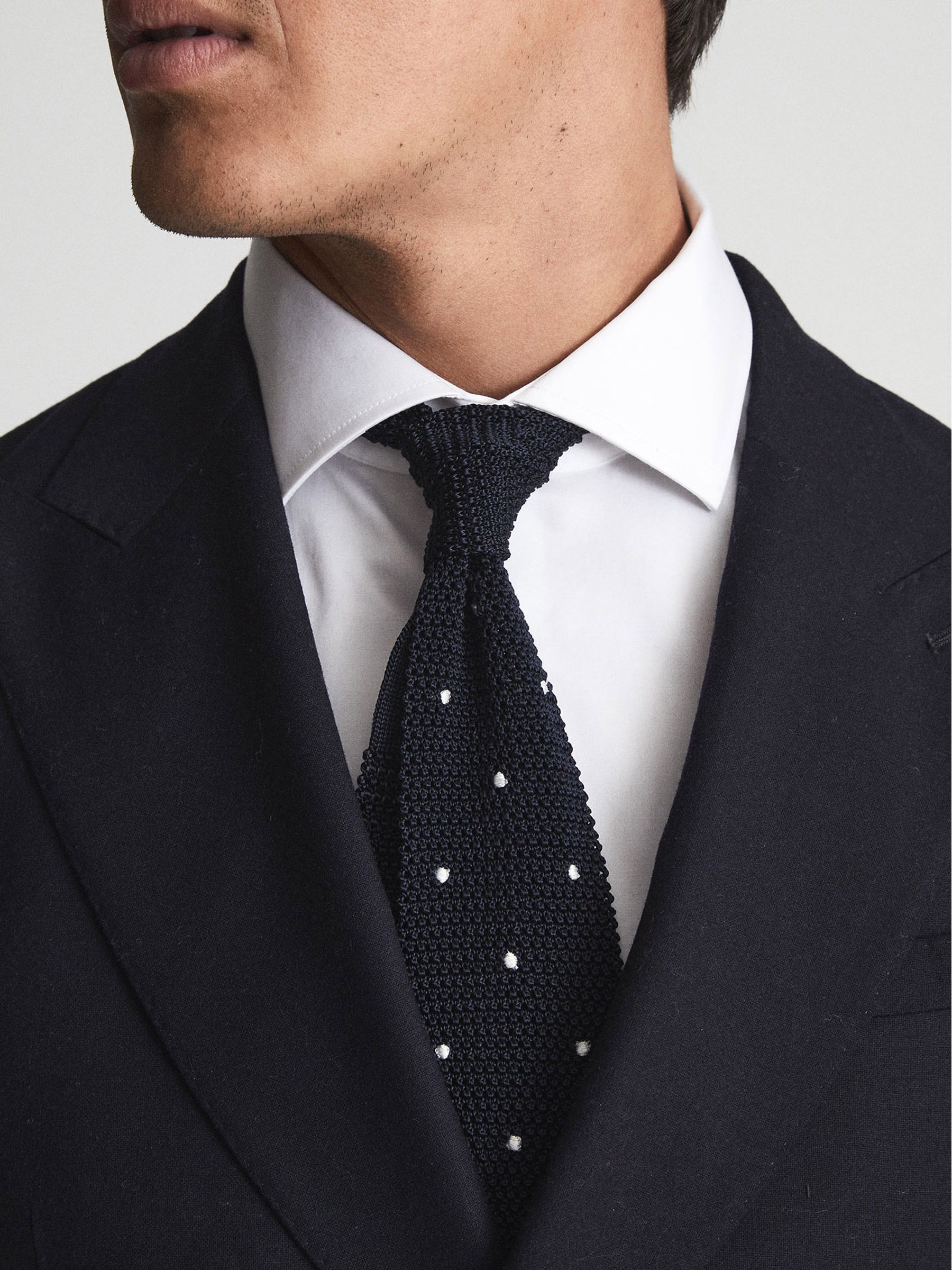 Silk Spotted Tie in Navy - Image 3 of 4
