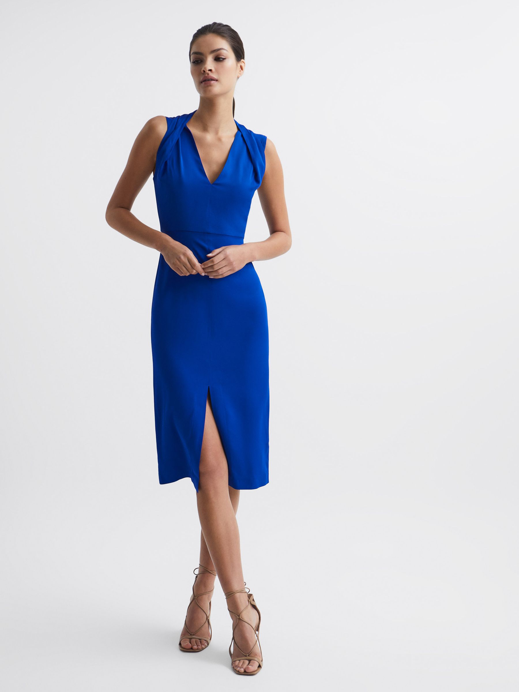 Shoulder Detail Bodycon Dress in Blue - Image 1 of 5