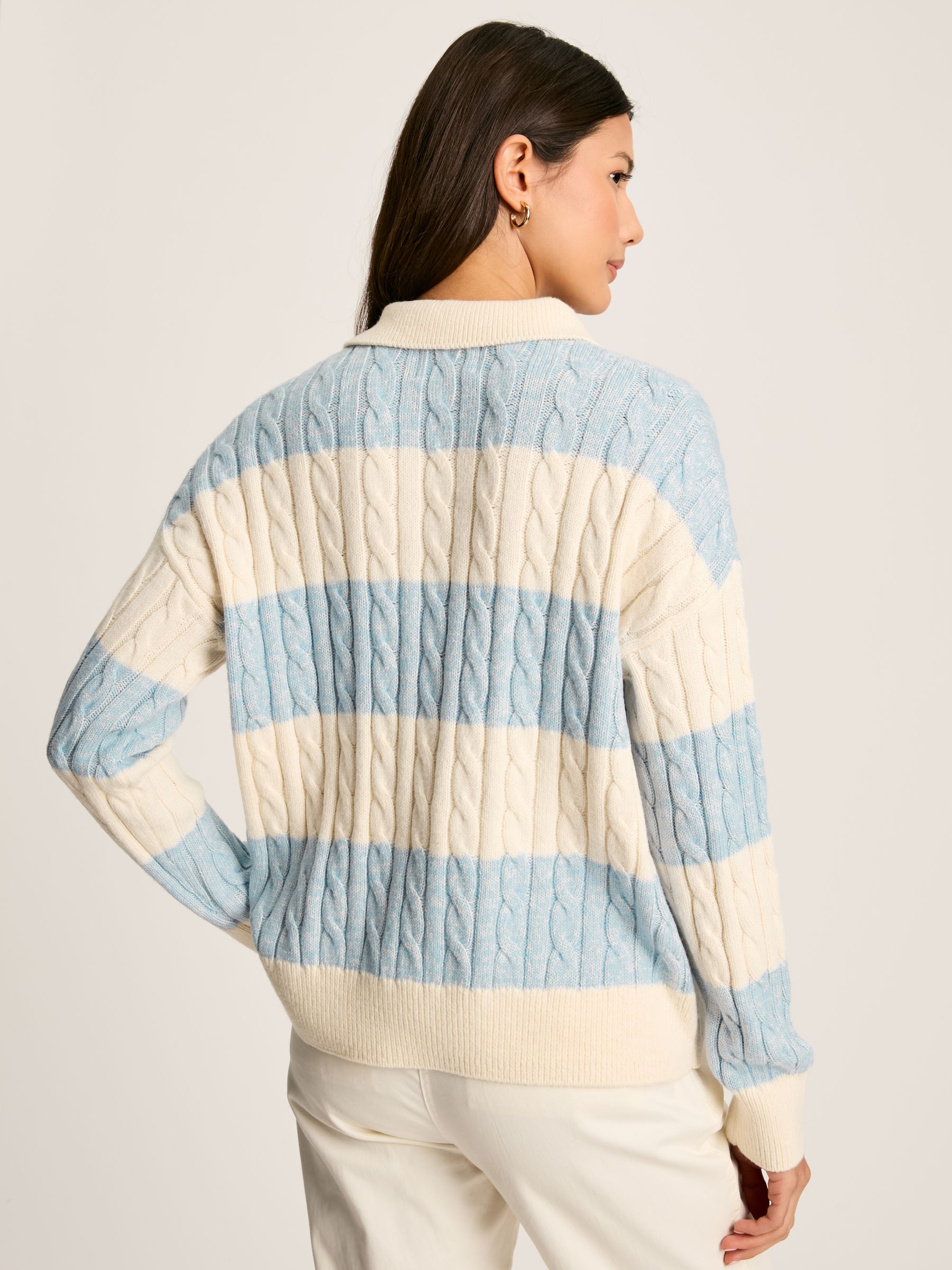 Love All Blue Cable Knit Jumper with Button Collar - Image 2 of 6