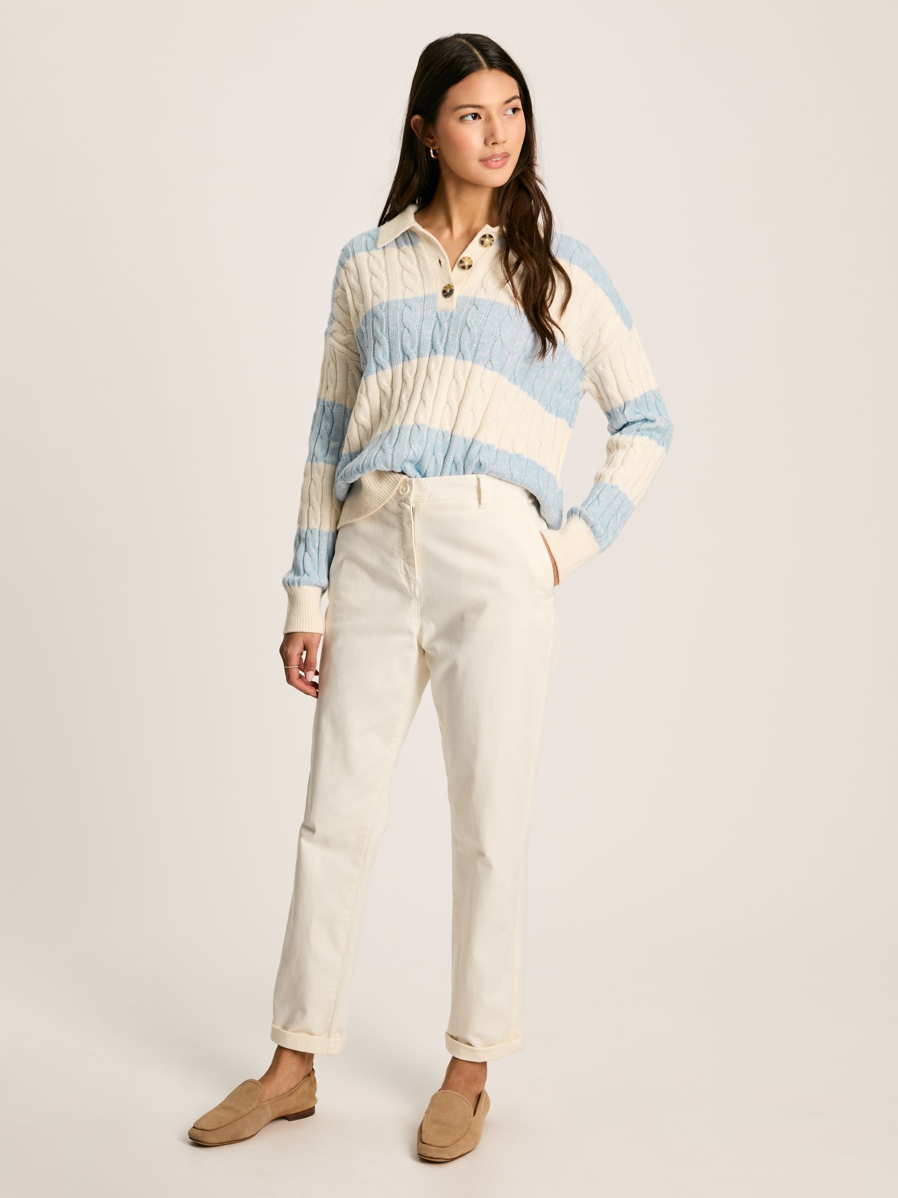 Love All Blue Cable Knit Jumper with Button Collar - Image 3 of 6