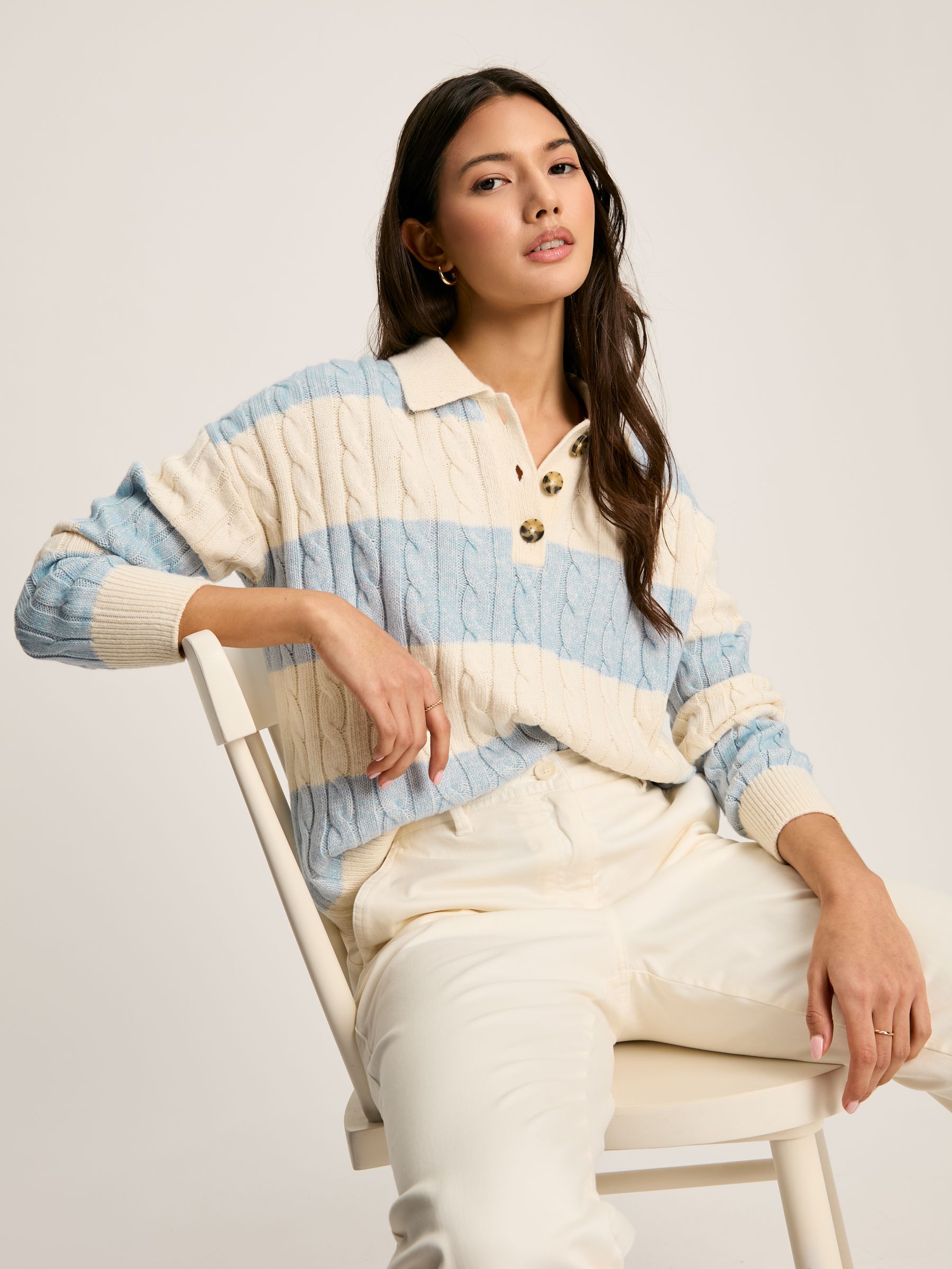 Love All Blue Cable Knit Jumper with Button Collar - Image 4 of 6