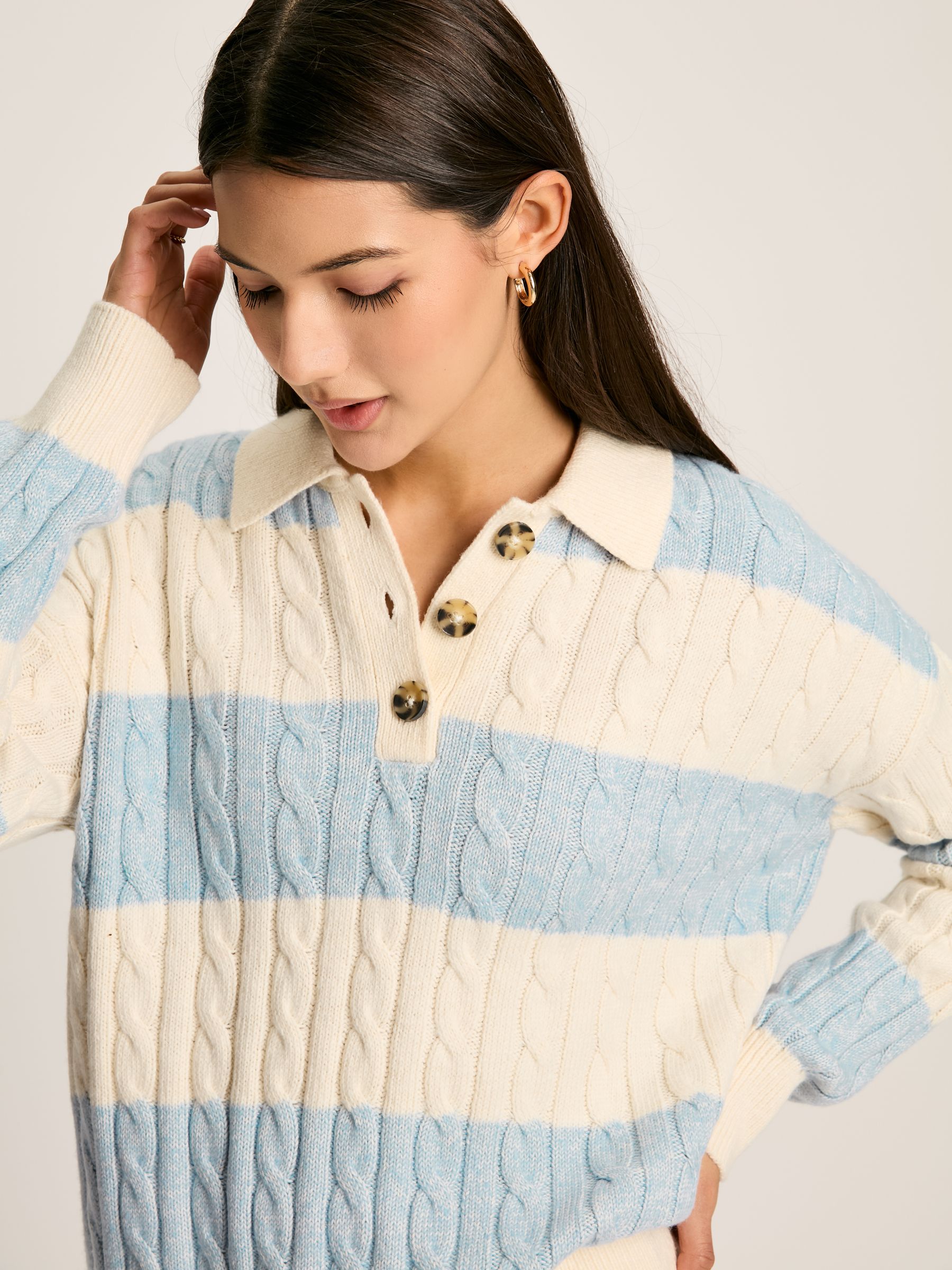 Love All Blue Cable Knit Jumper with Button Collar - Image 5 of 6