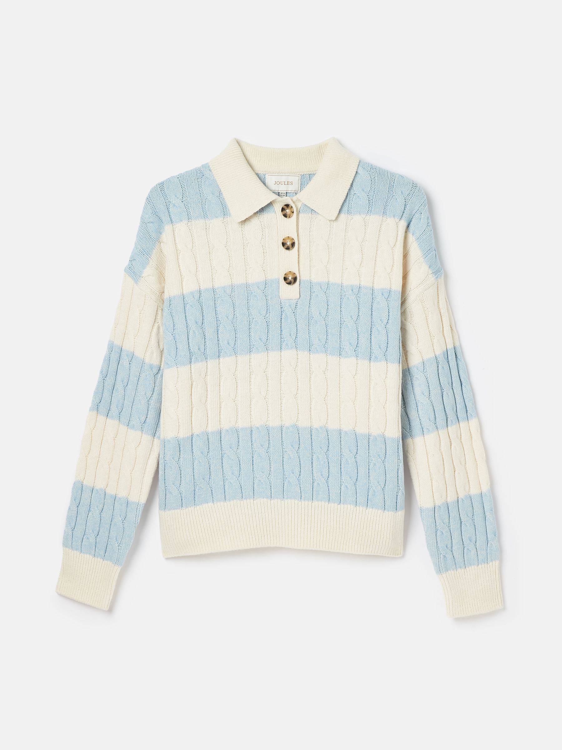 Love All Blue Cable Knit Jumper with Button Collar - Image 6 of 6