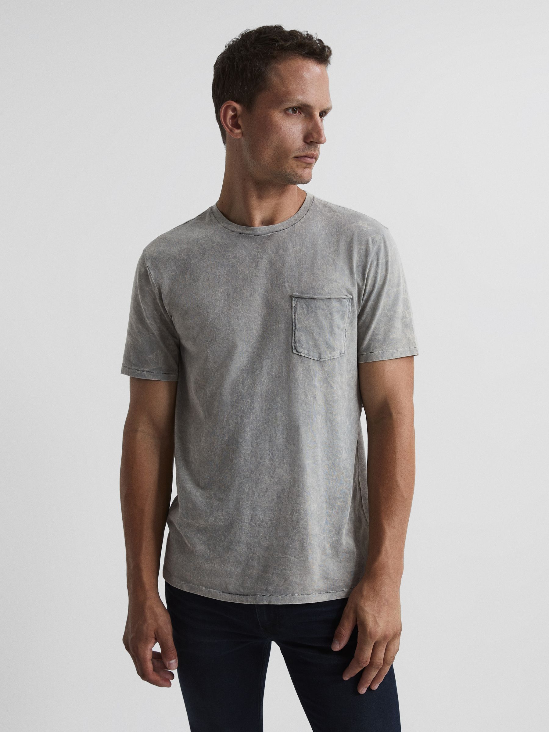 PAIGE Patch Pocket Acid Wash T-Shirt in Vintage Coastal Cloud - Image 1 of 6