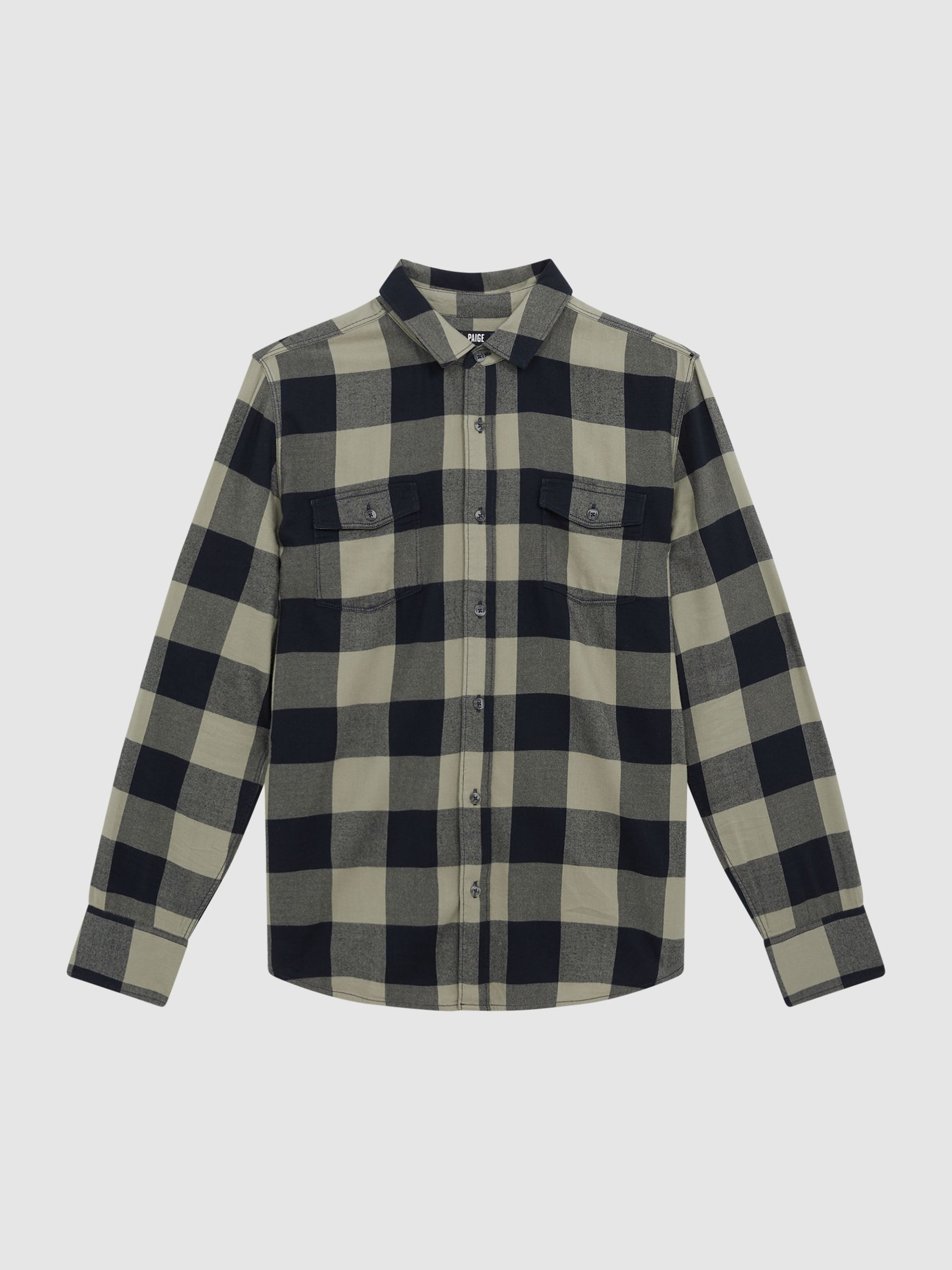 PAIGE Twin Pocket Checked Overshirt in Silver Ink - Image 2 of 6