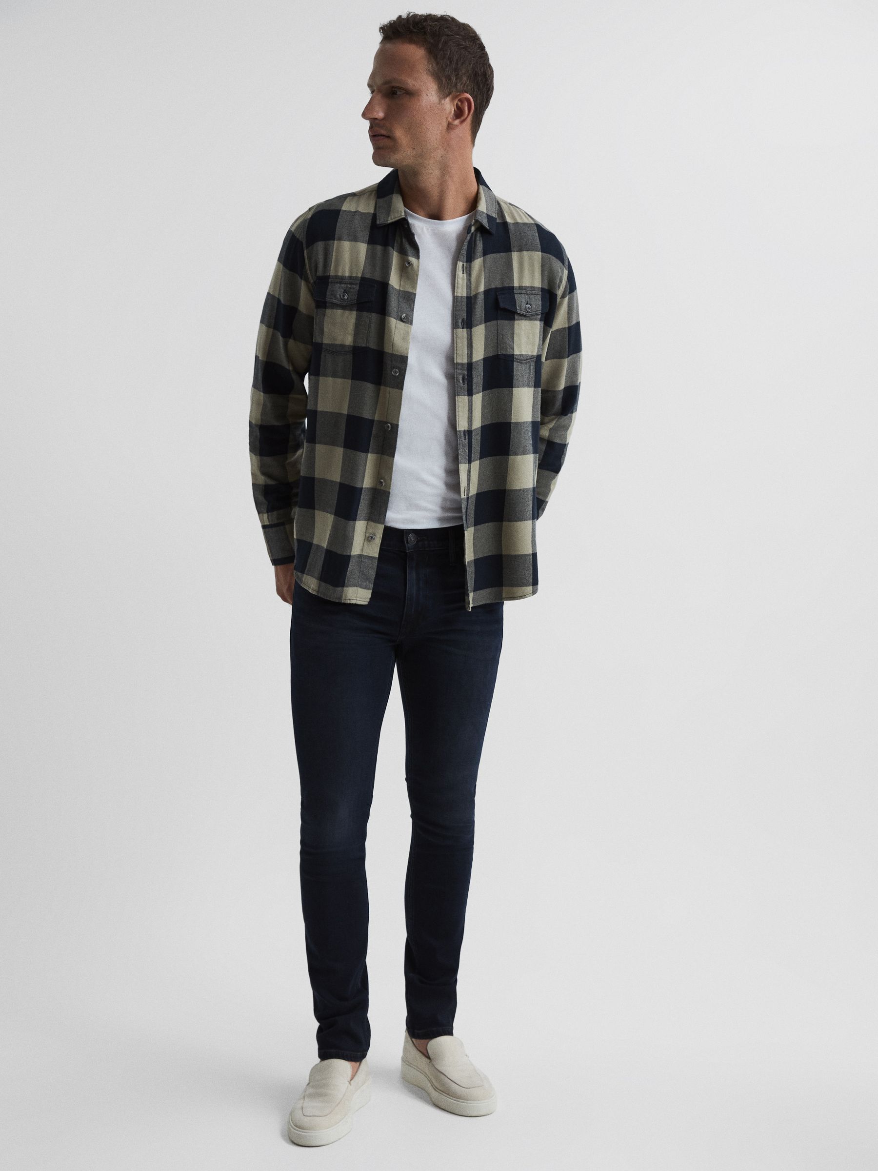 PAIGE Twin Pocket Checked Overshirt in Silver Ink - Image 3 of 6