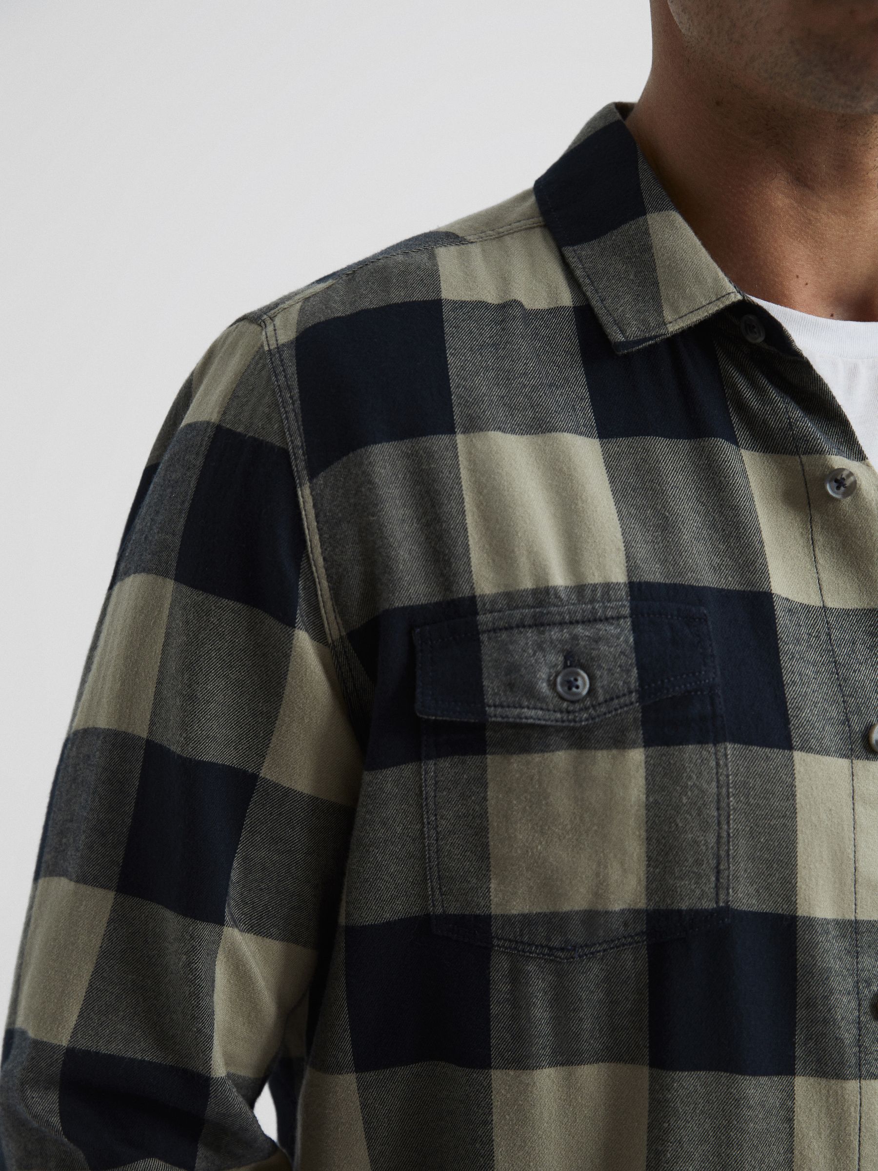 PAIGE Twin Pocket Checked Overshirt in Silver Ink - Image 4 of 6