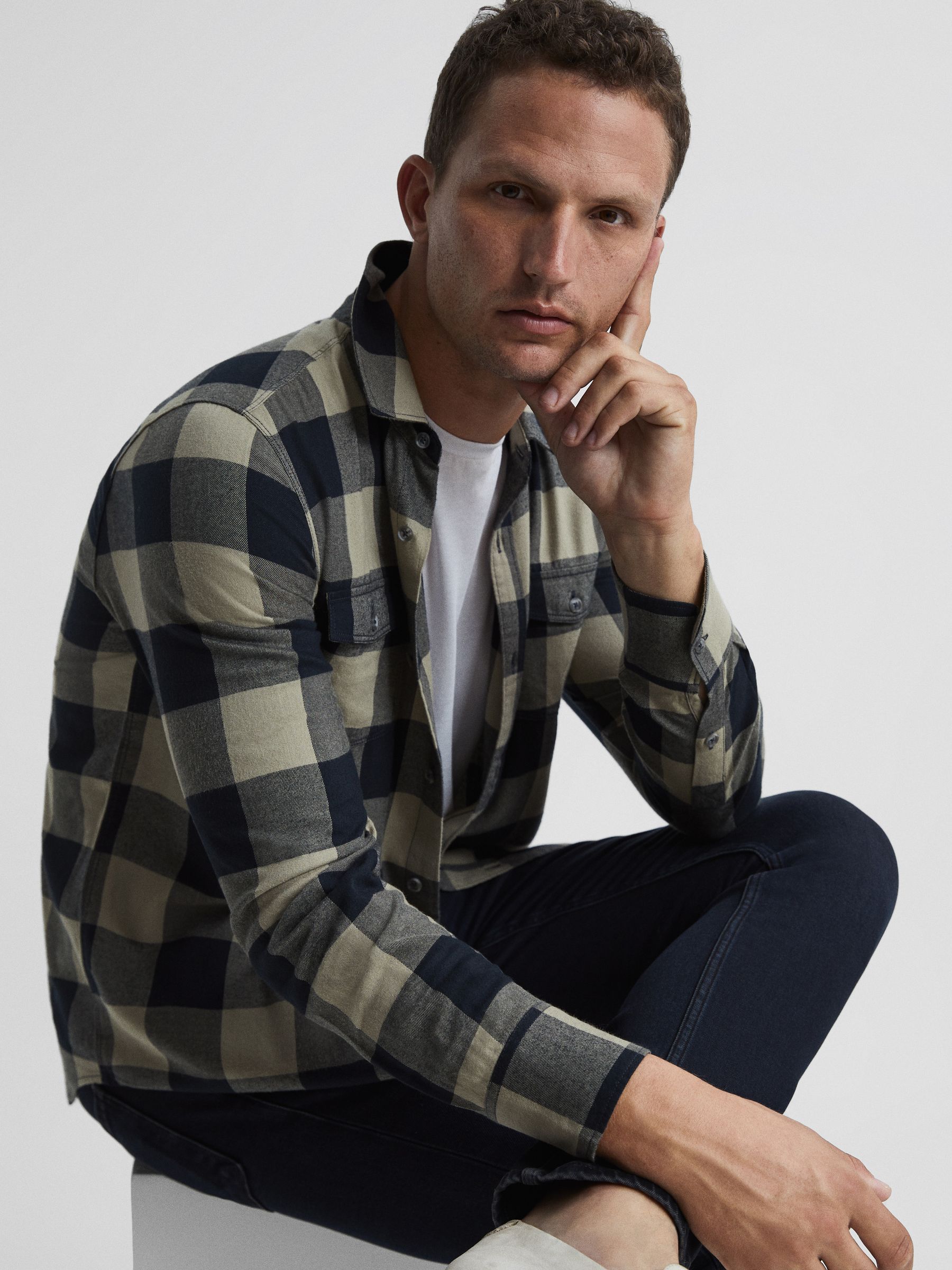 PAIGE Twin Pocket Checked Overshirt in Silver Ink - Image 6 of 6