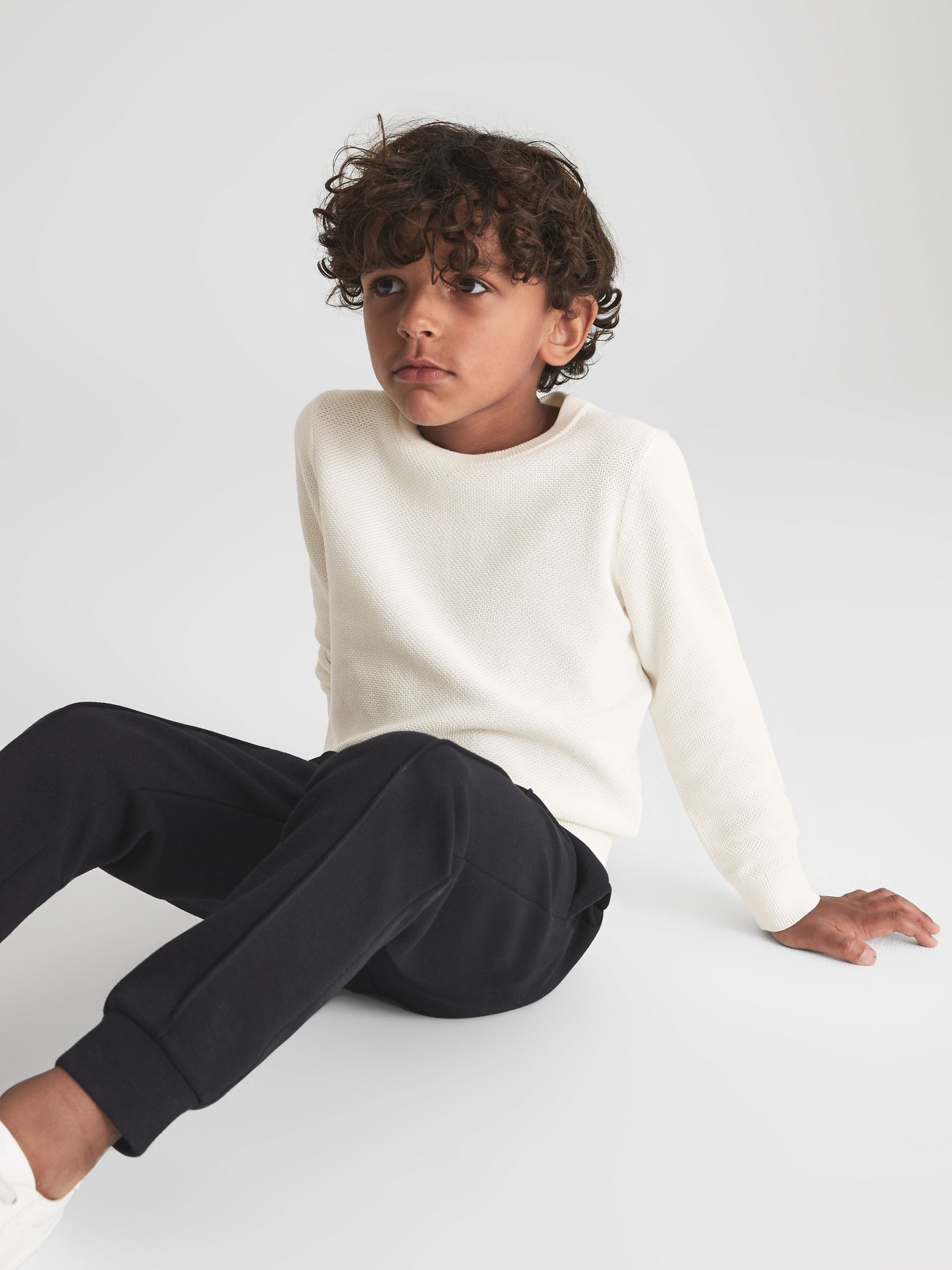 Senior Stitch Interest Crew Neck Jumper in White - Image 1 of 9