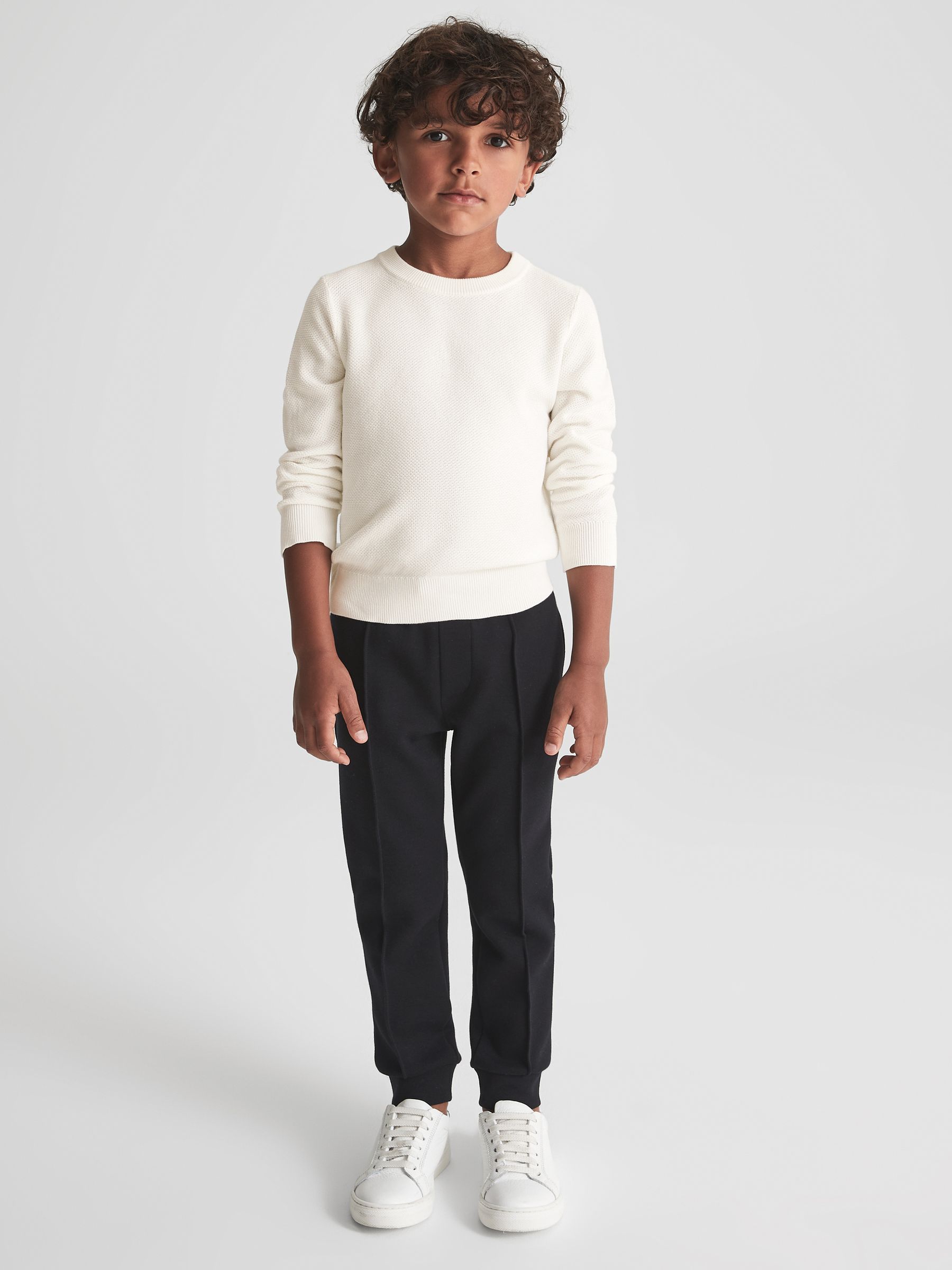 Senior Stitch Interest Crew Neck Jumper in White - Image 3 of 9