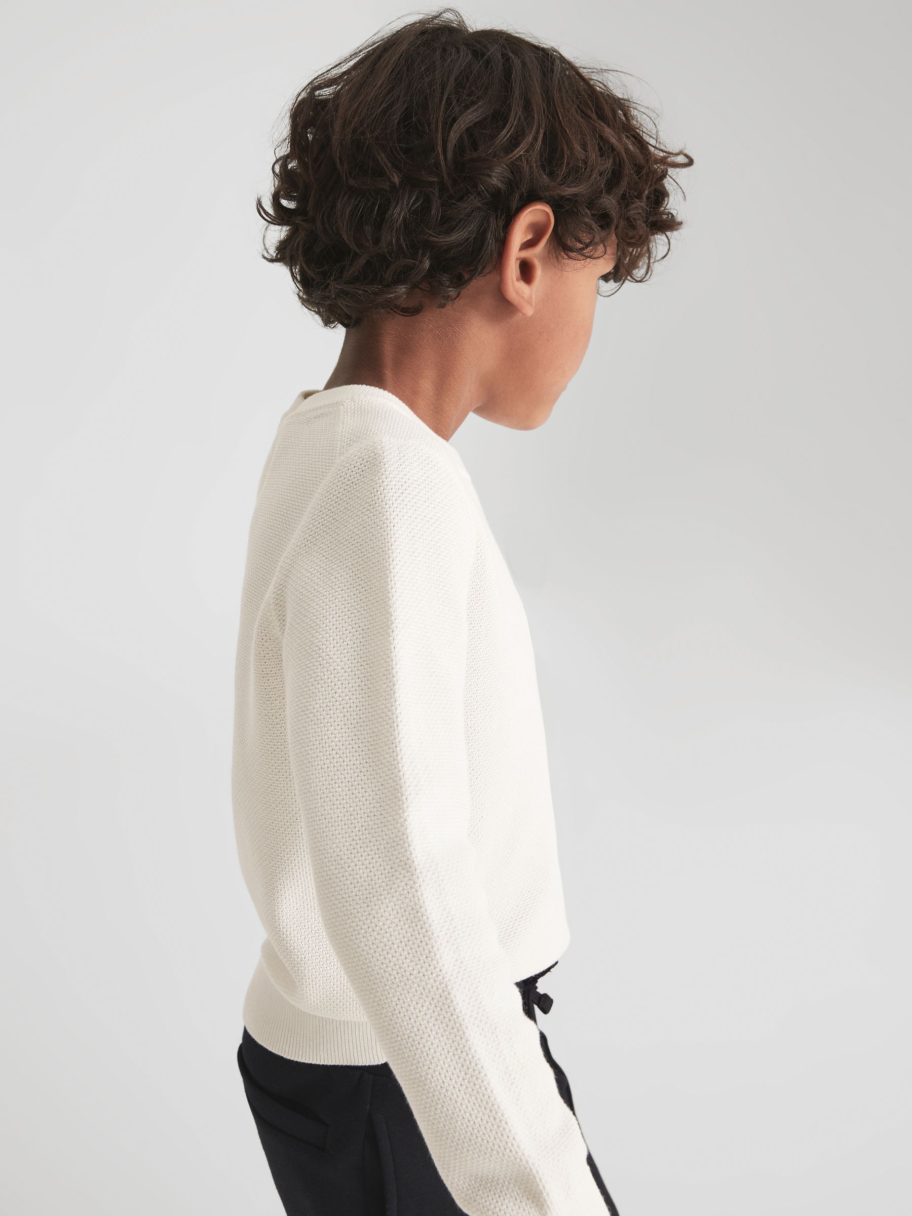 Senior Stitch Interest Crew Neck Jumper in White - Image 5 of 9