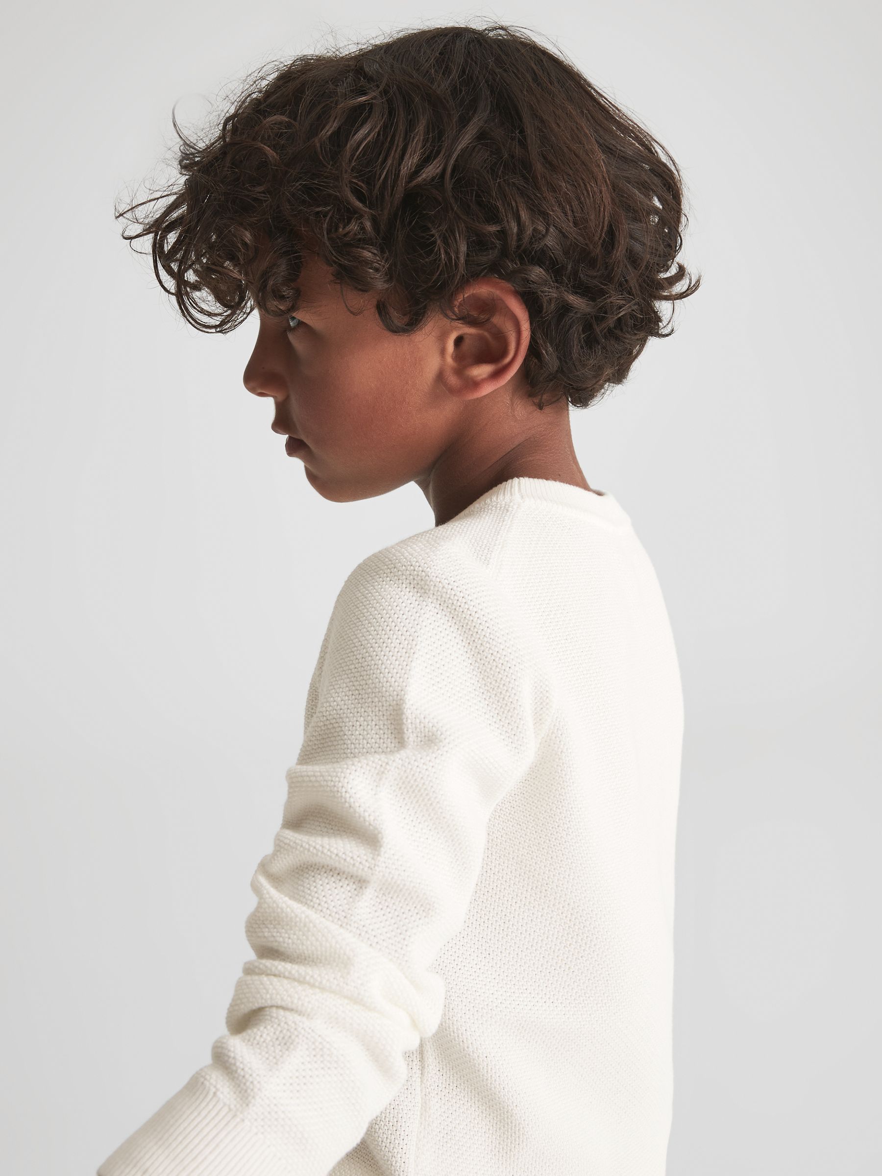 Senior Stitch Interest Crew Neck Jumper in White - Image 7 of 9