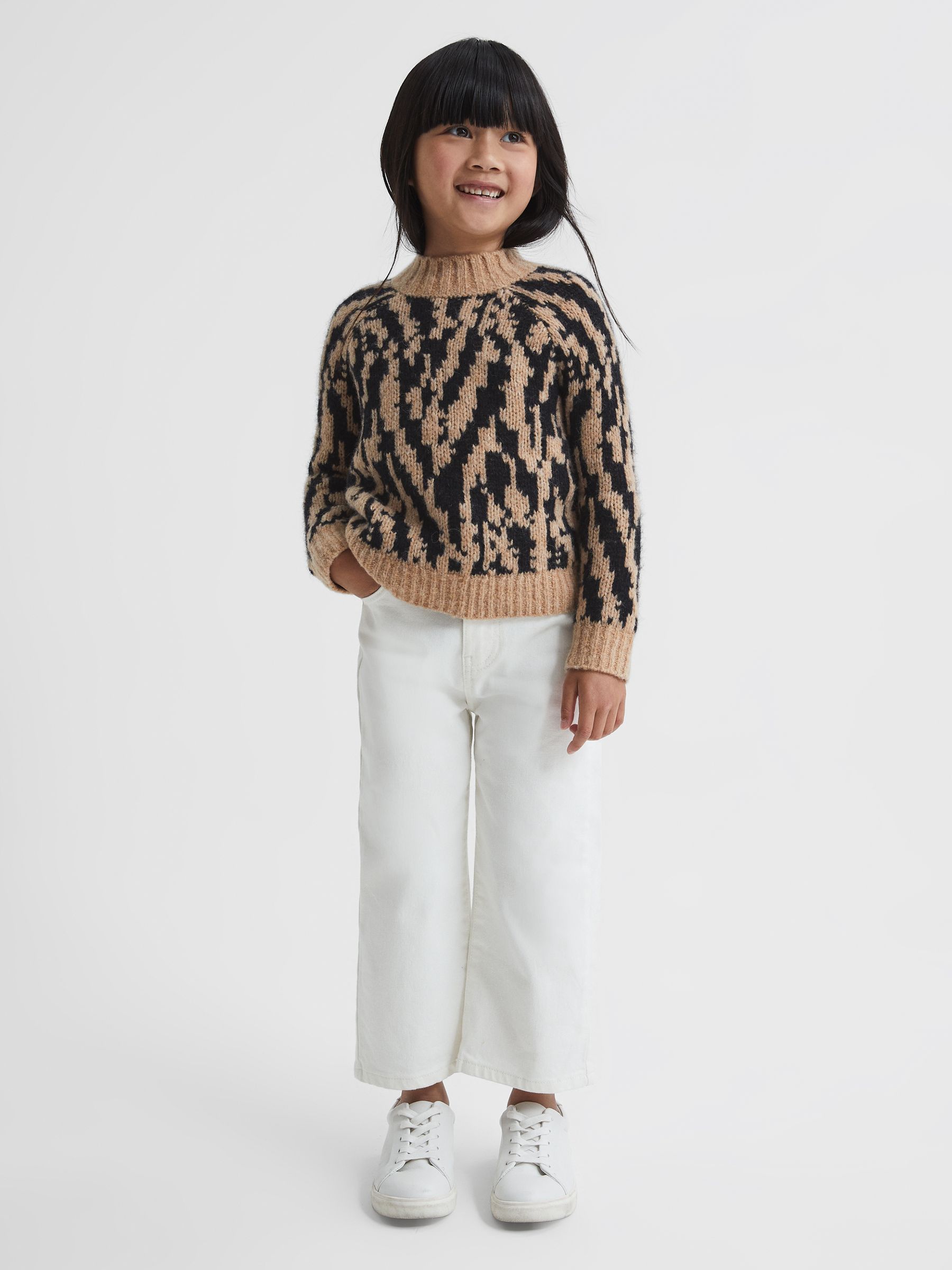 Senior Animal Print Wool Blend Jumper in Camel - 圖片 1/6