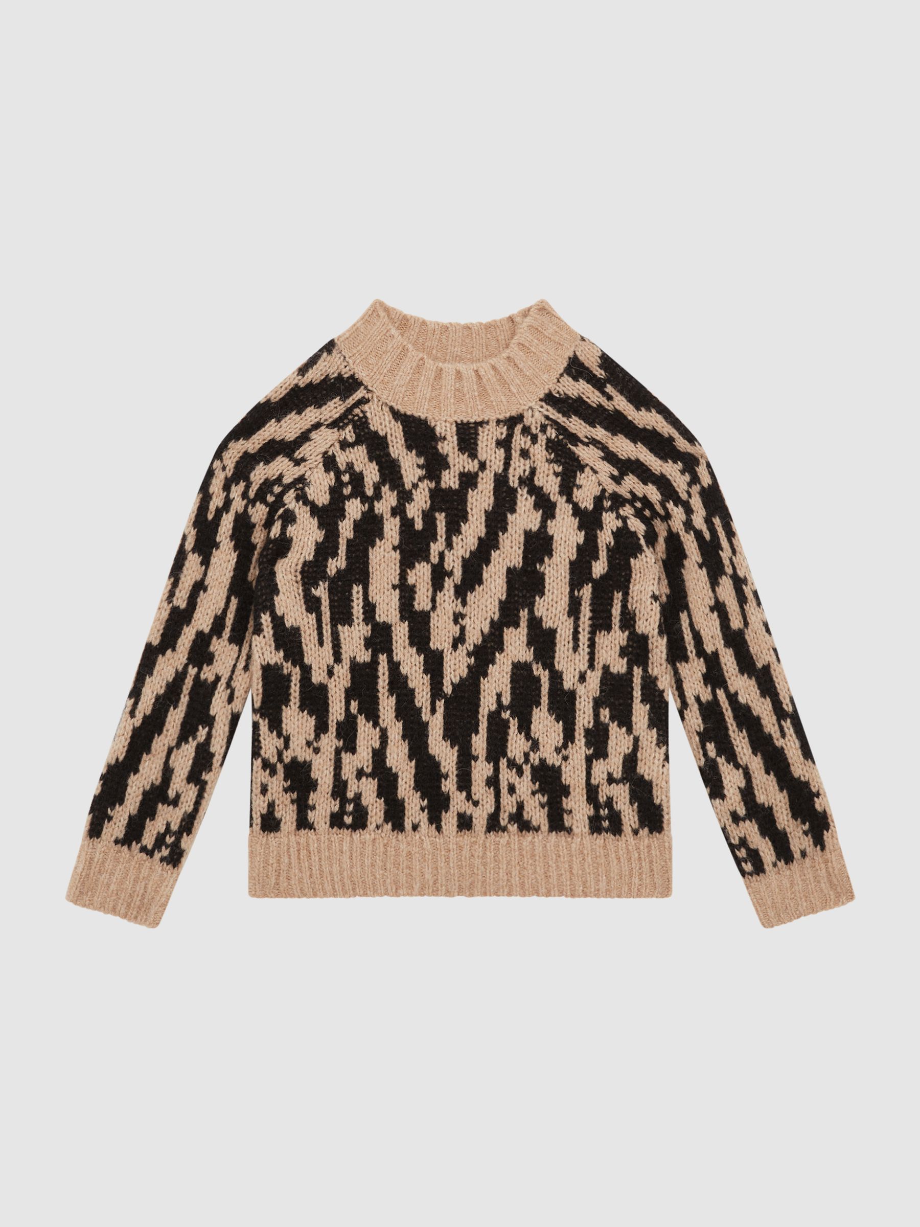 Senior Animal Print Wool Blend Jumper in Camel - 圖片 2/6