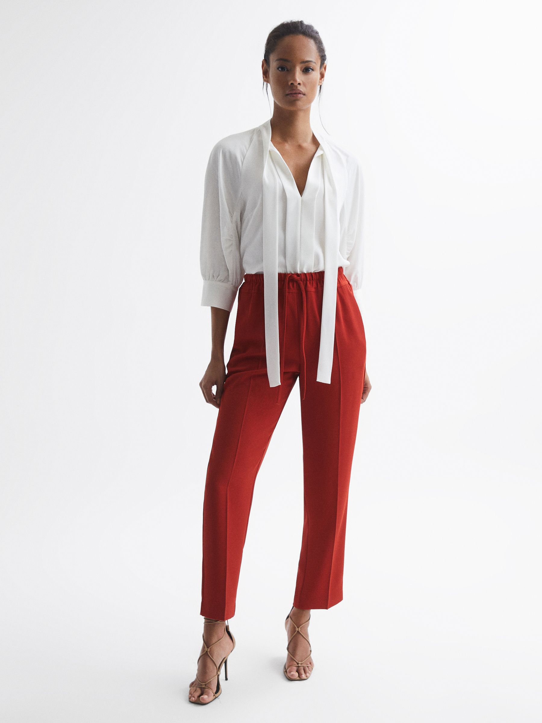 Tapered Pull On Trousers in Red - Image 1 of 7 Tapered Pull On Trousers in Red - Image 1 of 7