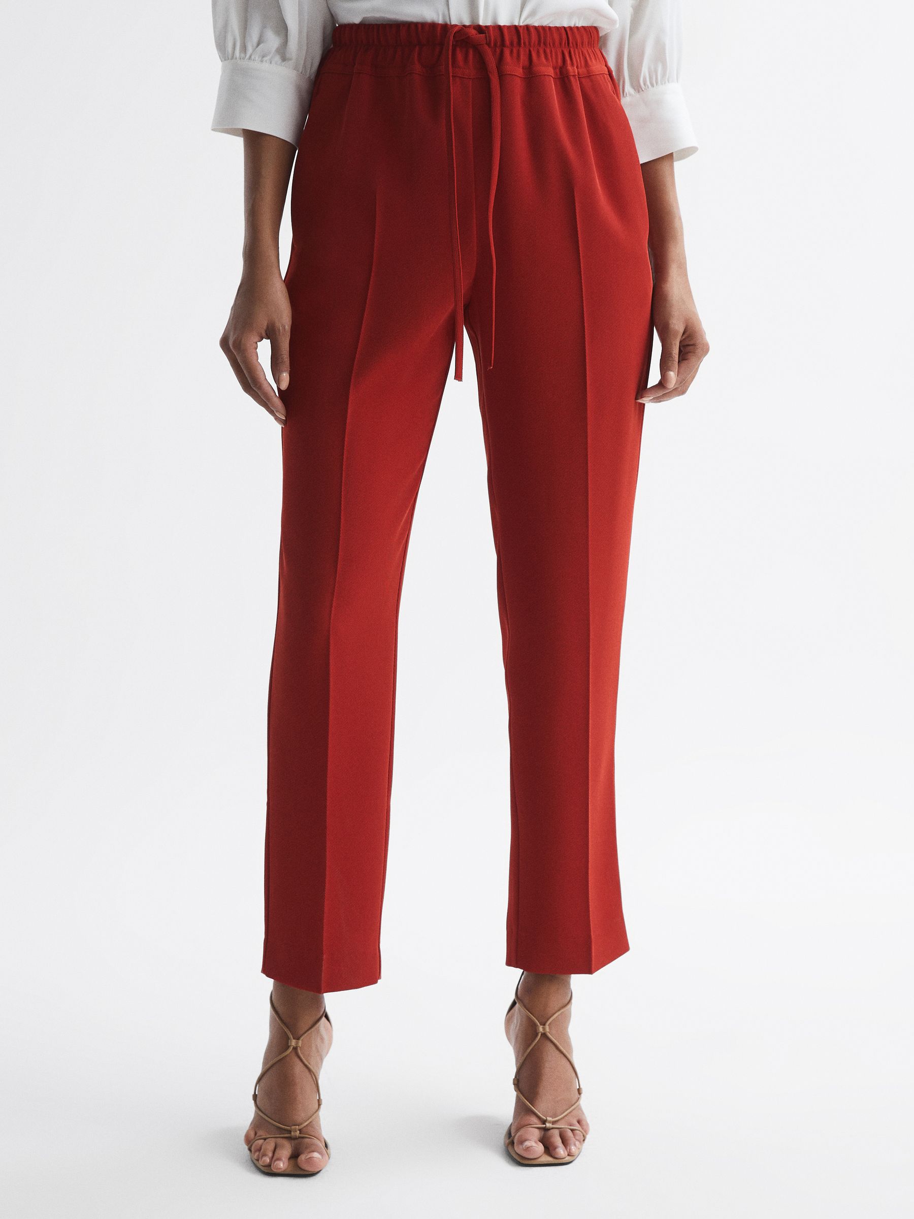 Tapered Pull On Trousers in Red - Image 3 of 7