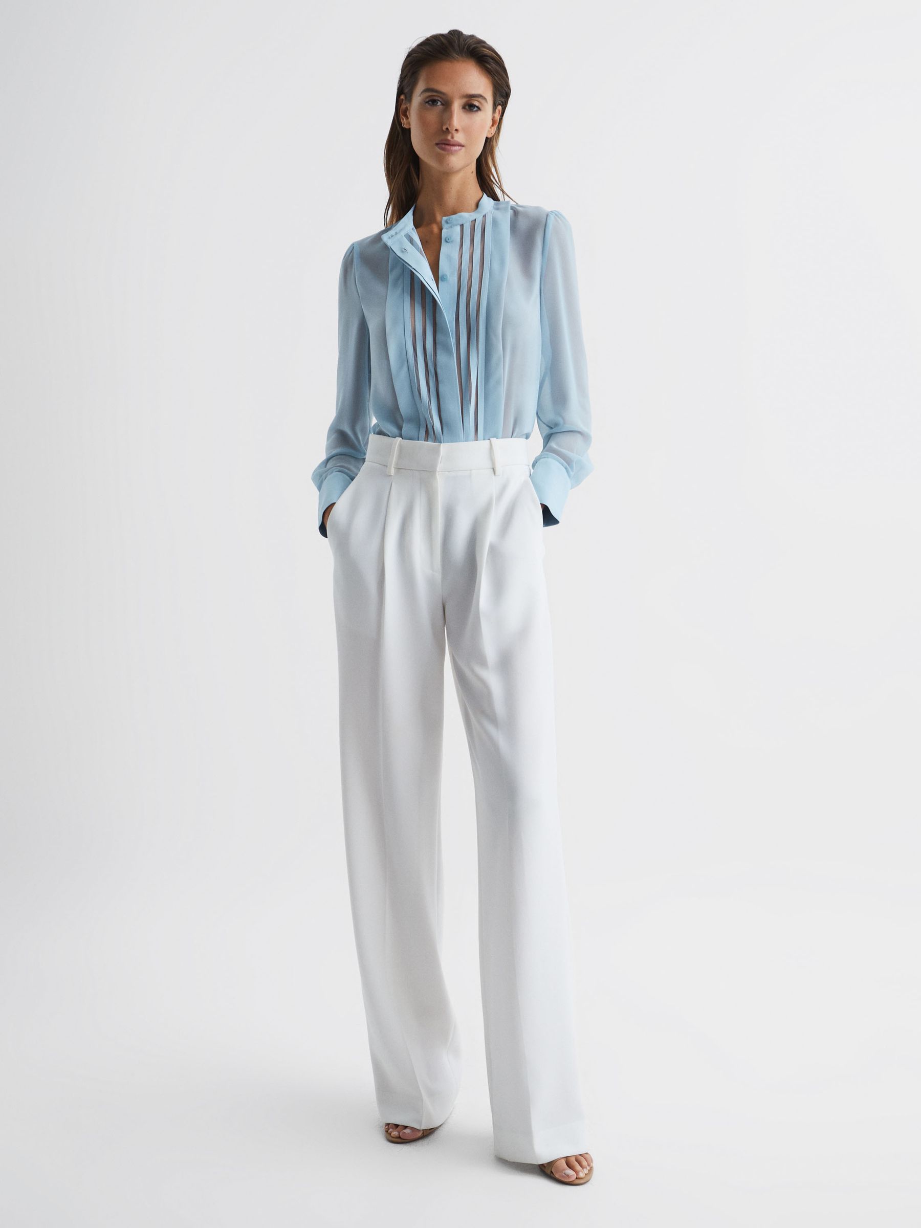 Sheer Striped Long Sleeve Blouse in Blue - Image 3 of 6