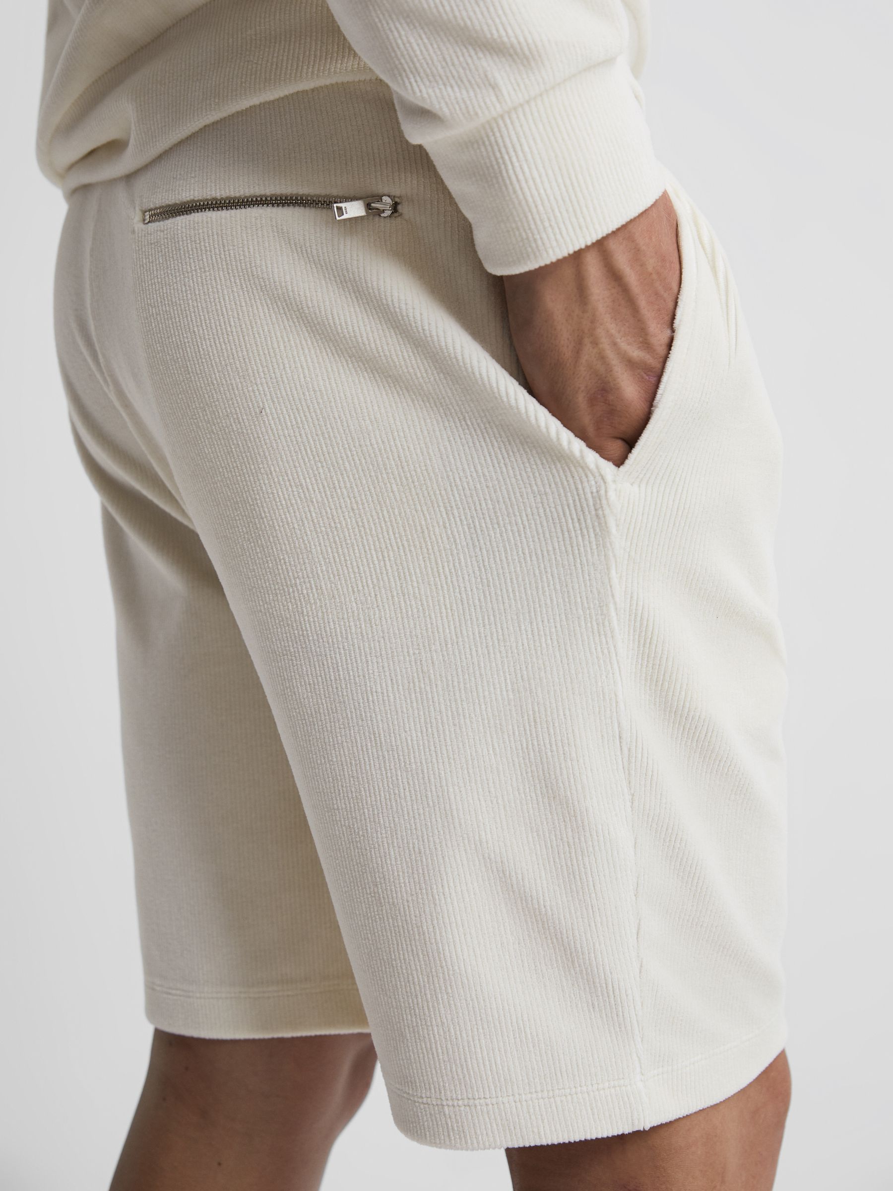Jersey Cord Drawstring Waist Shorts in Off-White - Image 4 of 5