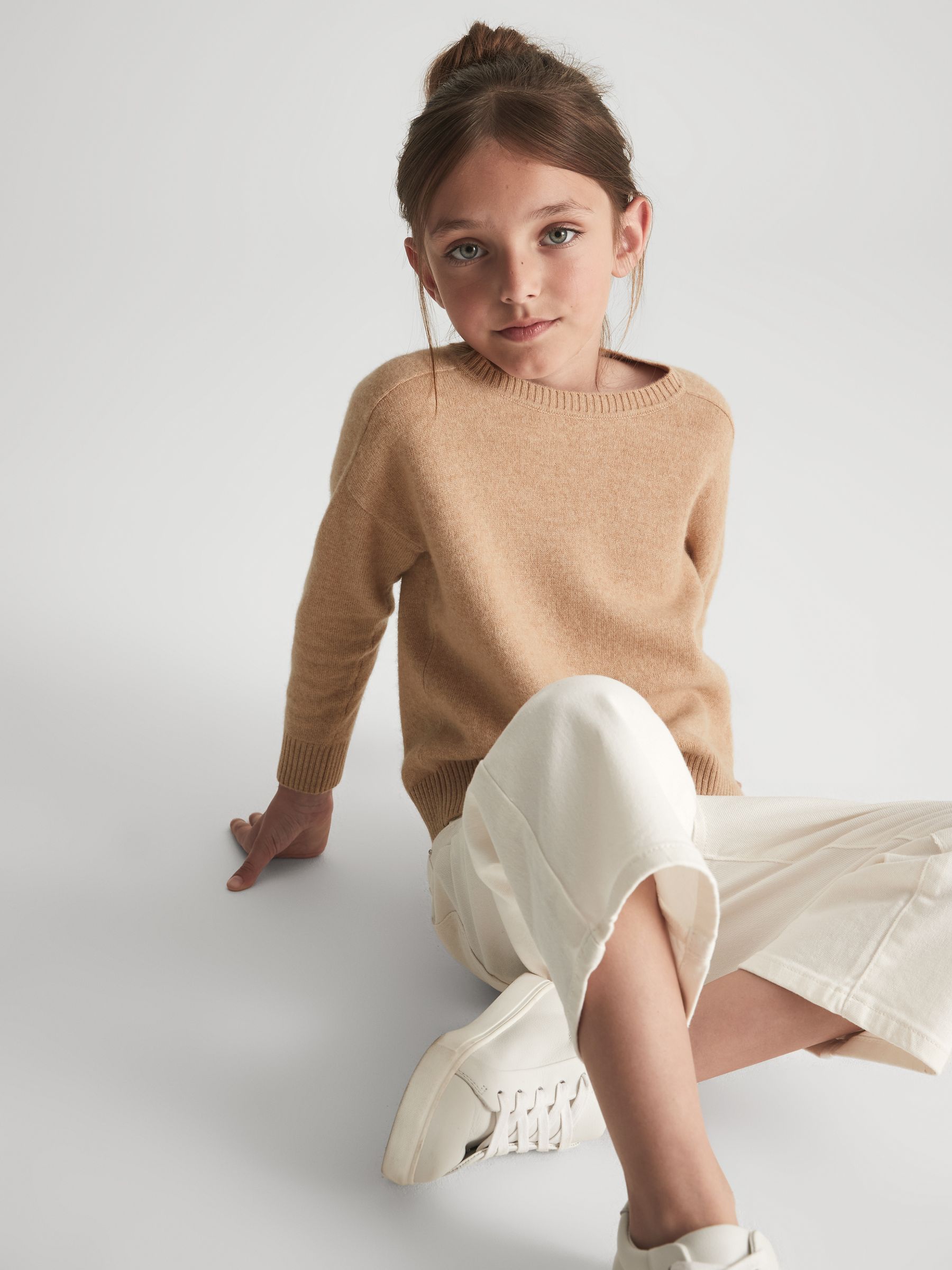 Senior Crew Neck Knitted Jumper in Camel - Image 1 of 7