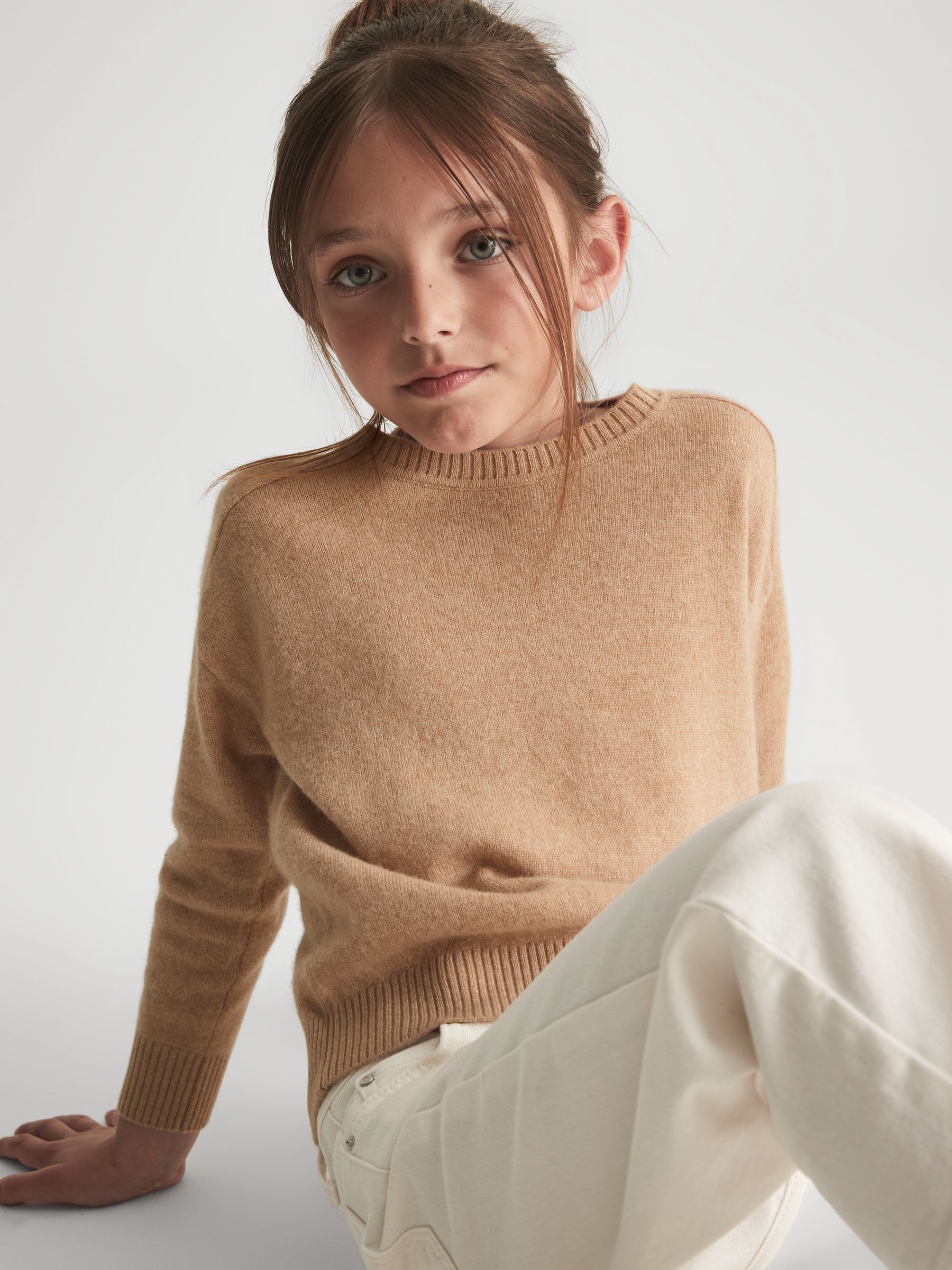 Senior Crew Neck Knitted Jumper in Camel - Image 6 of 7
