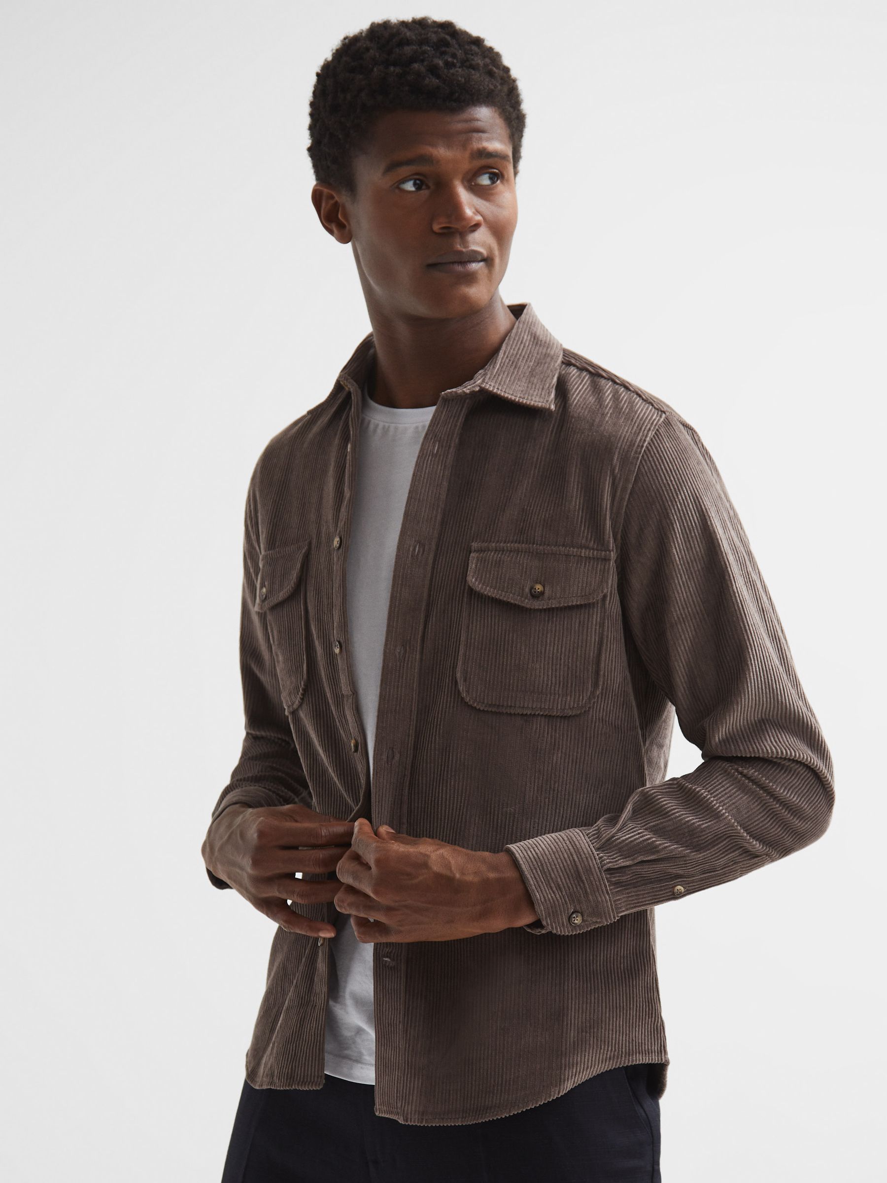 Corduroy Twin Pocket Overshirt in Mocha - Image 1 of 7 Corduroy Twin Pocket Overshirt in Mocha - Image 1 of 7
