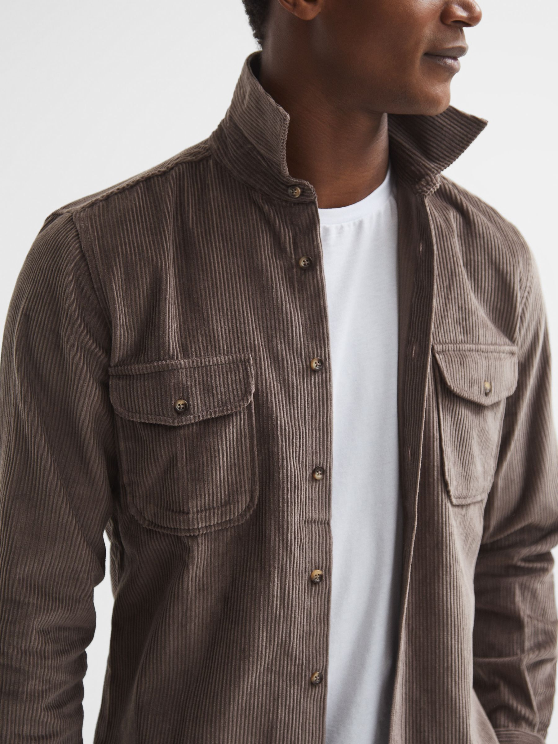 Corduroy Twin Pocket Overshirt in Mocha - Image 4 of 7