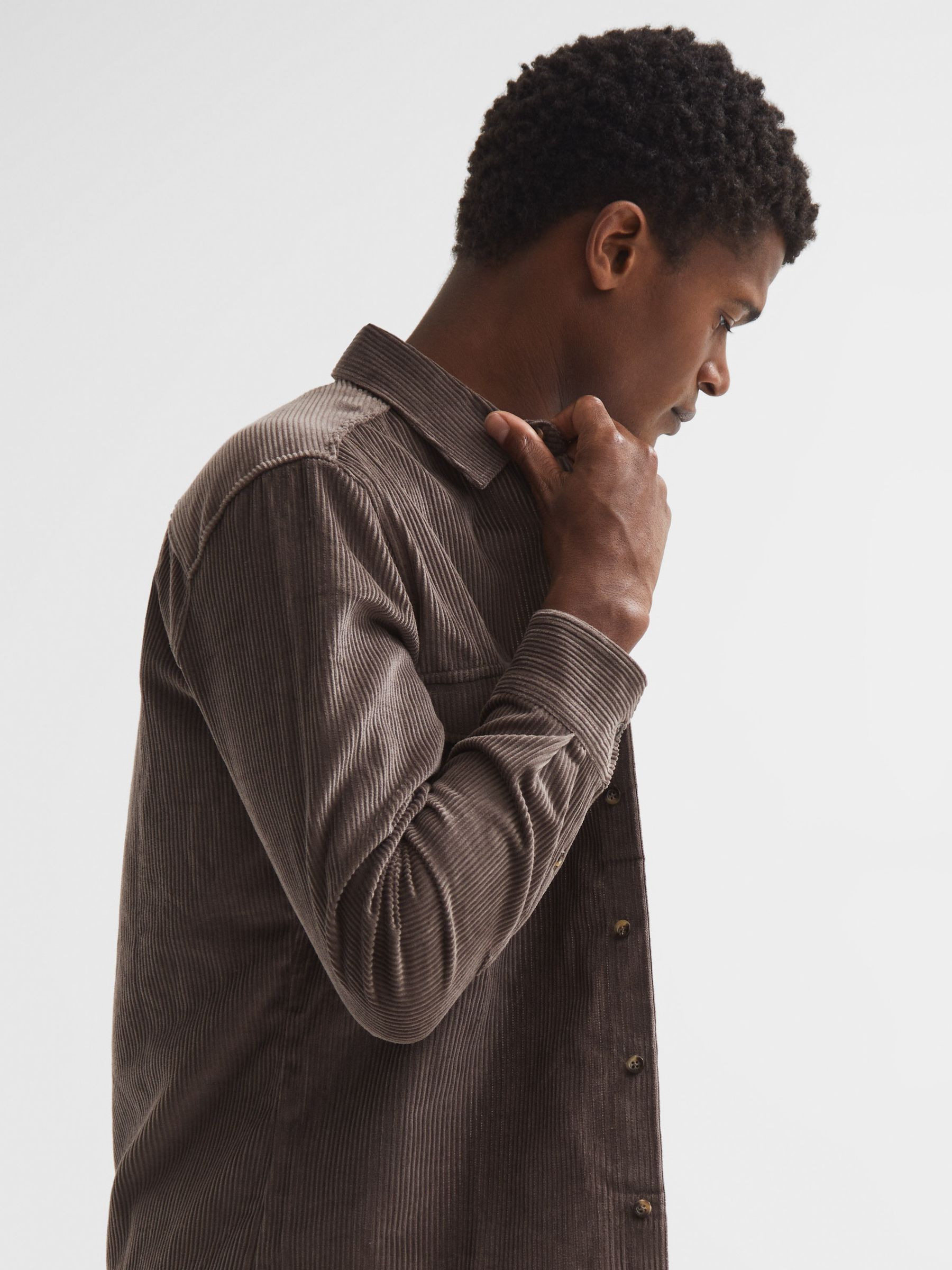 Corduroy Twin Pocket Overshirt in Mocha - Image 6 of 7