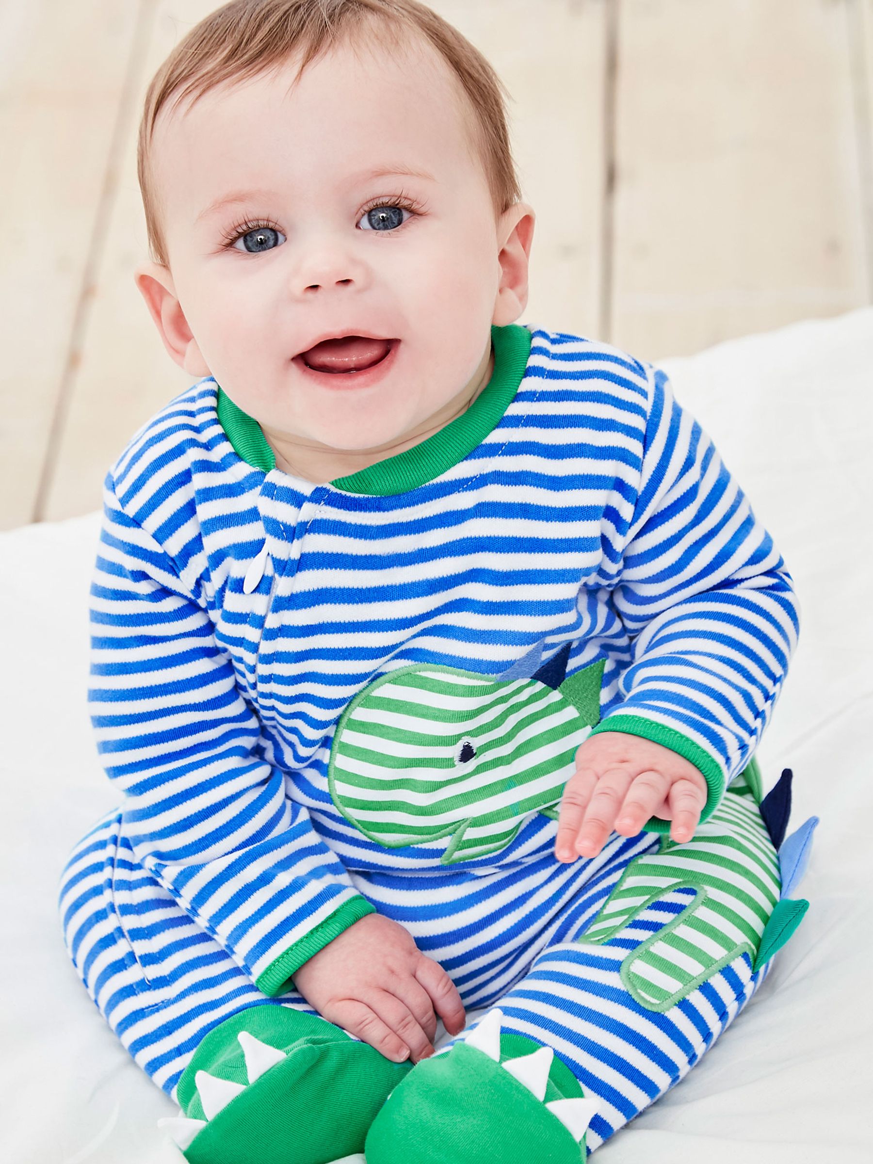 Blue Dinosaur Appliqué Zip Cotton Baby Sleepsuit - Image 1 of 2