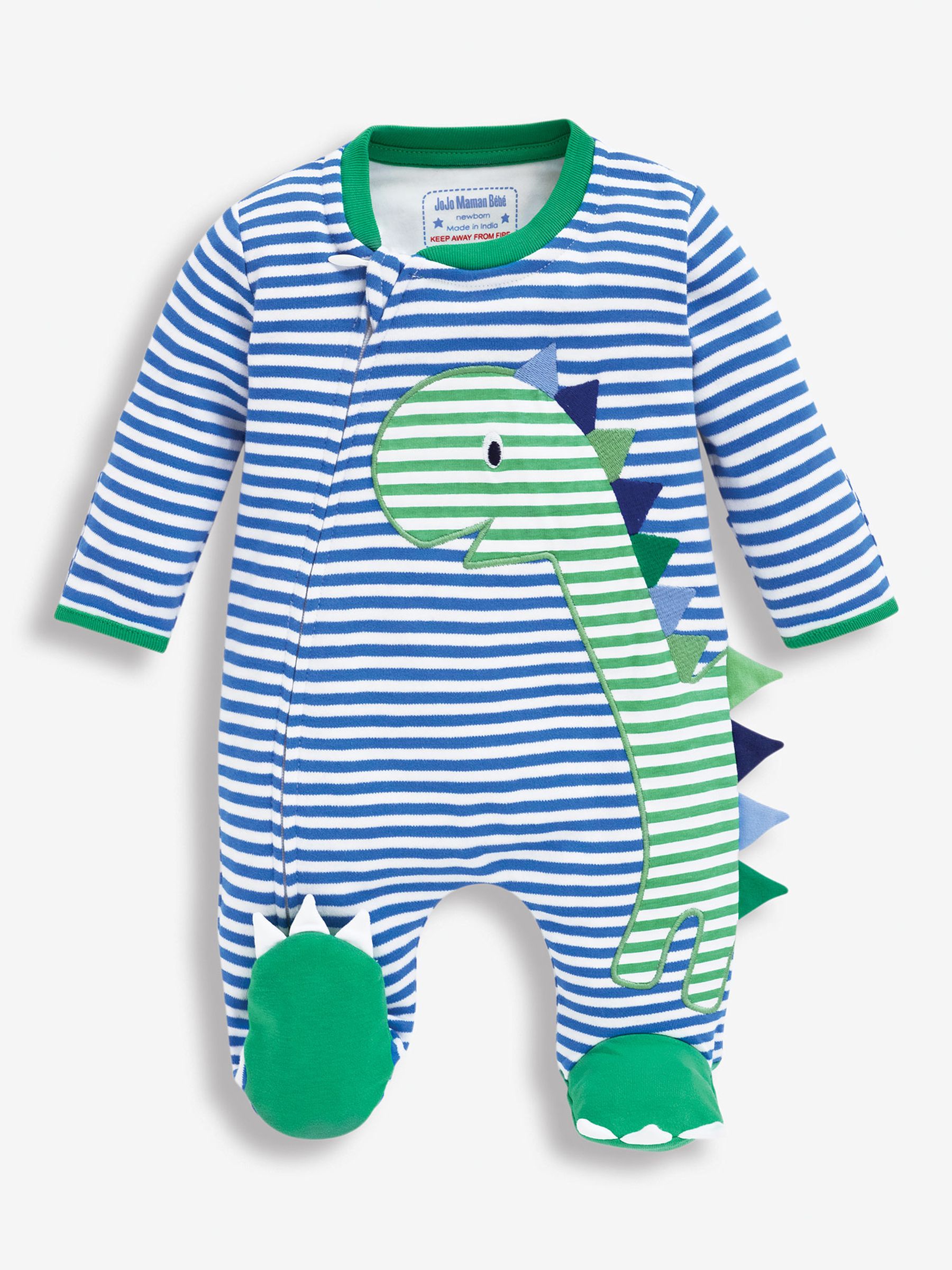 Blue Dinosaur Appliqué Zip Cotton Baby Sleepsuit - Image 2 of 2