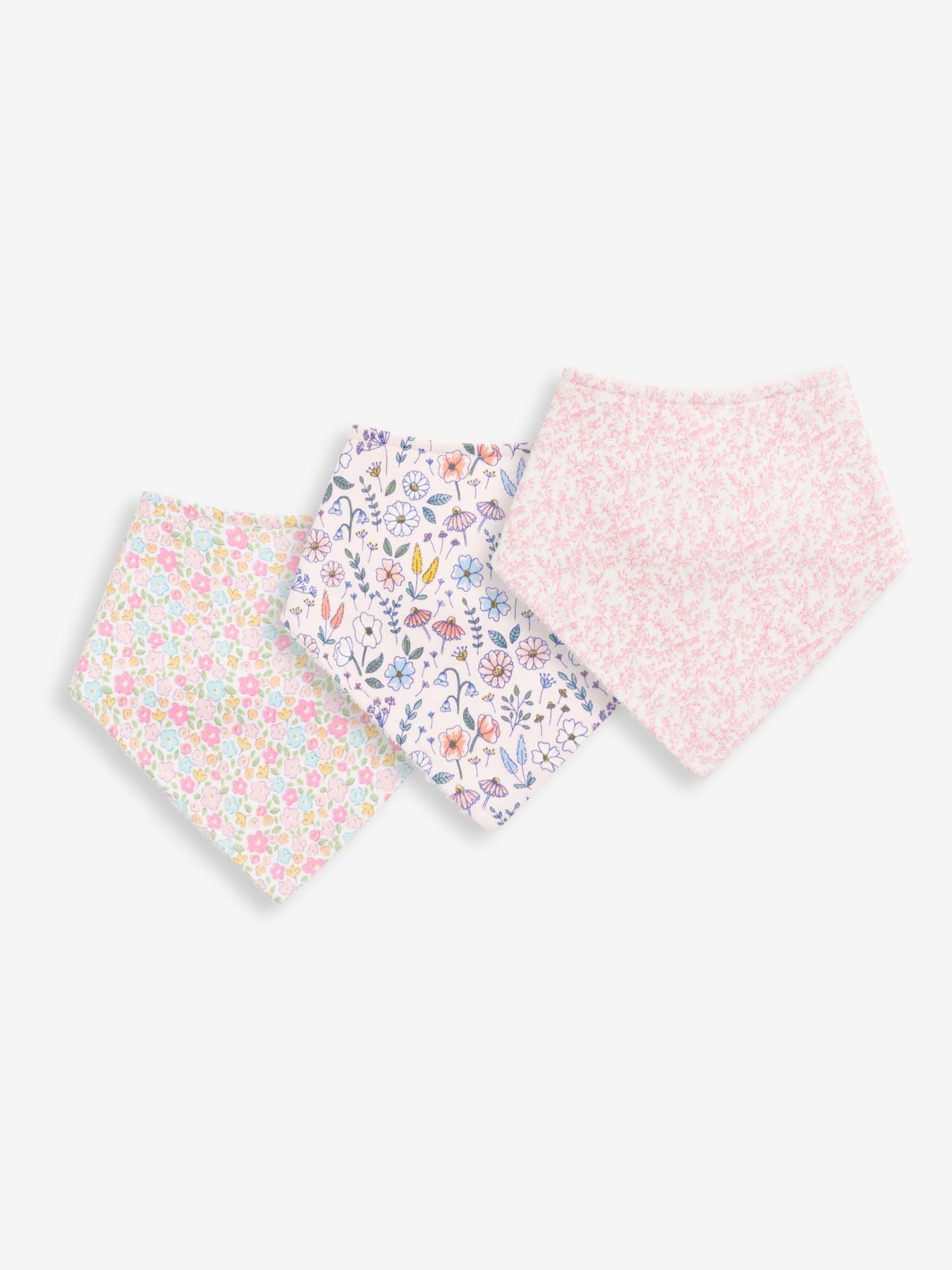 Pink Floral 3-Pack Cotton Baby Dribble Bibs - Image 1 of 4