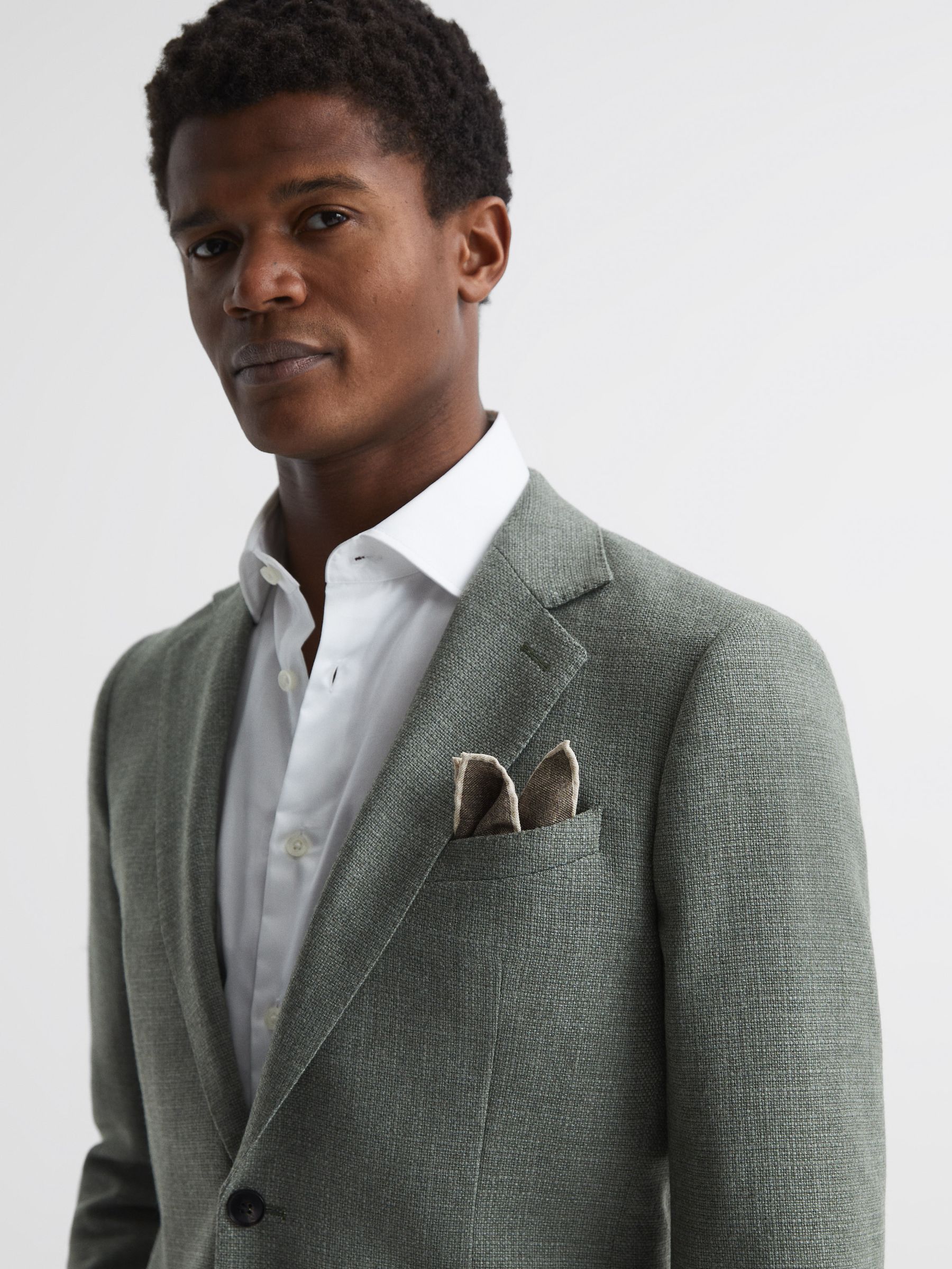 Wool-Silk Blend Pocket Square in Mocha - Image 2 of 5 Wool-Silk Blend Pocket Square in Mocha - Image 2 of 5