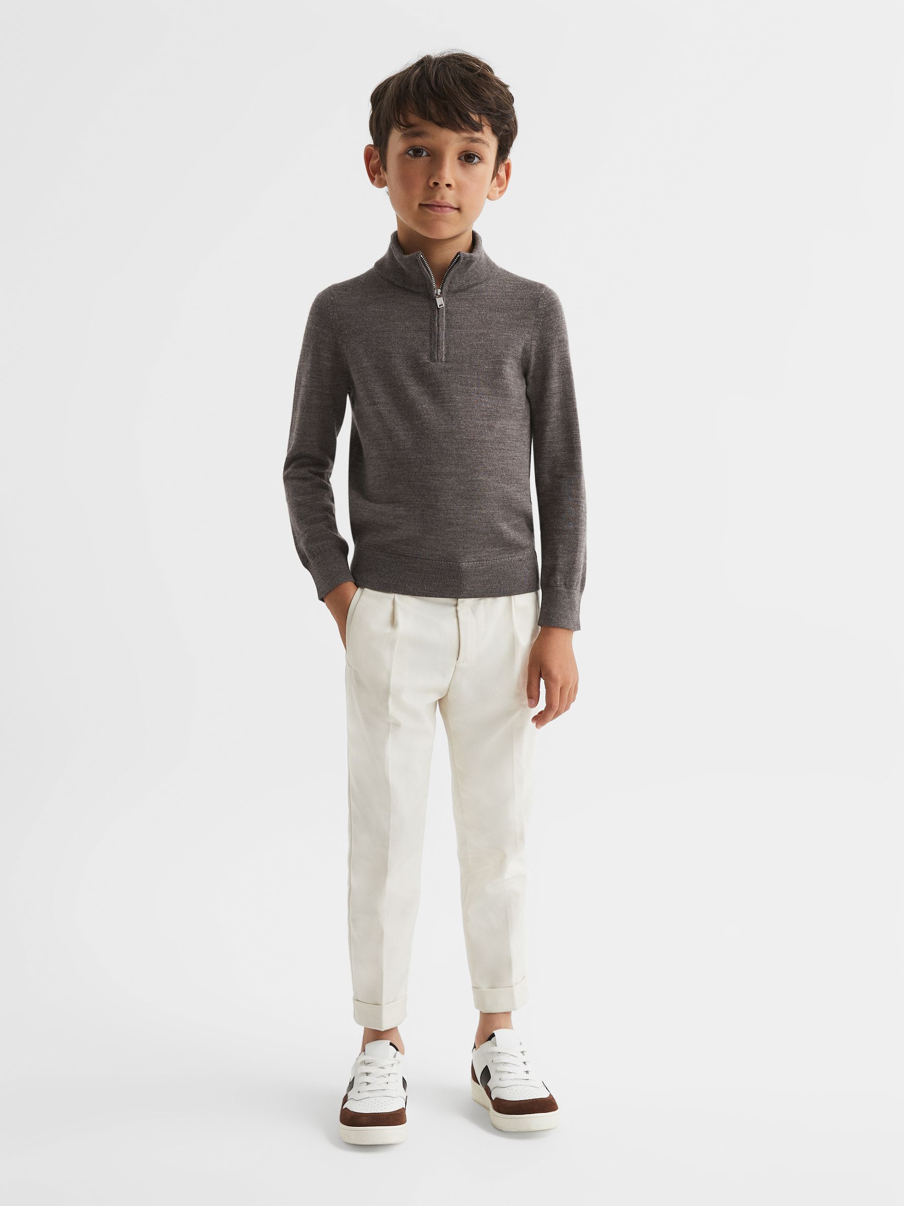 Zip Up Knitted Jumper in Mouse Brown Melange - Image 6 of 11