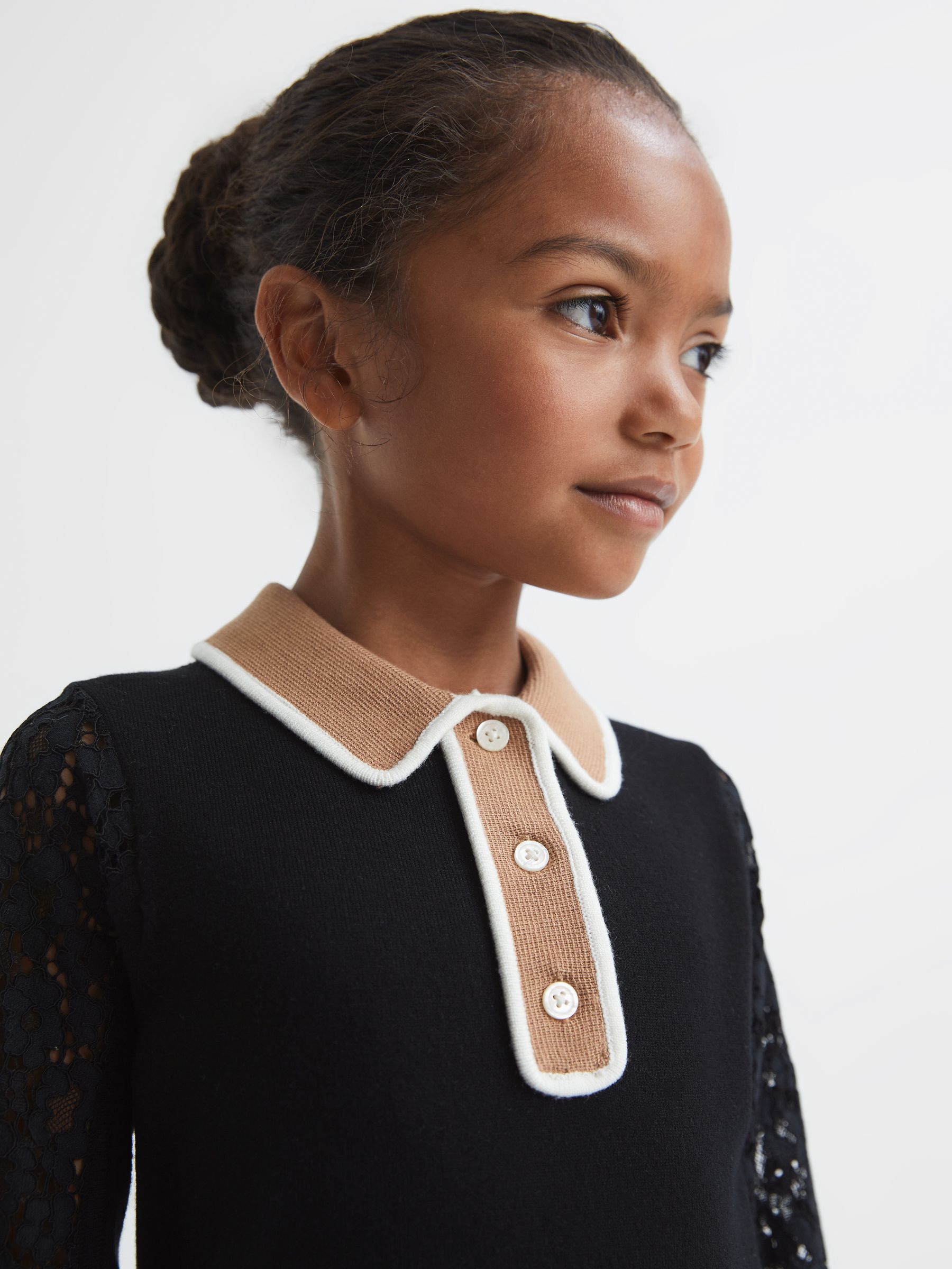 Junior Lace Detail Knitted Dress in Black - Image 3 of 7