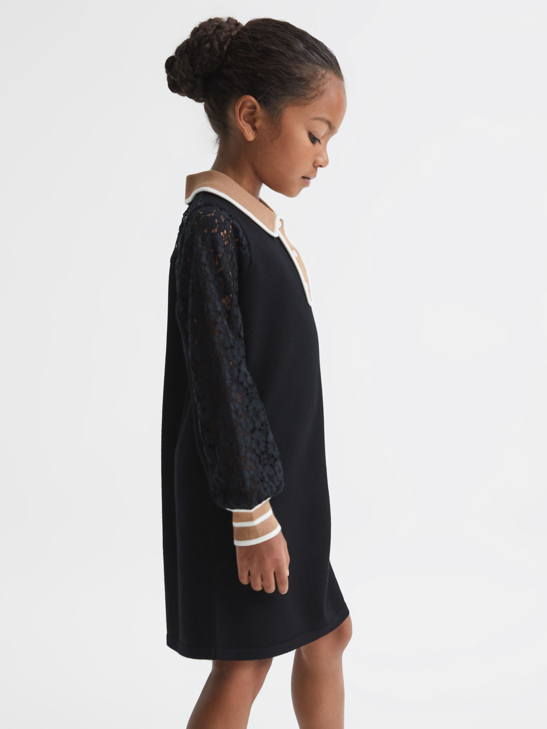 Junior Lace Detail Knitted Dress in Black - Image 6 of 7